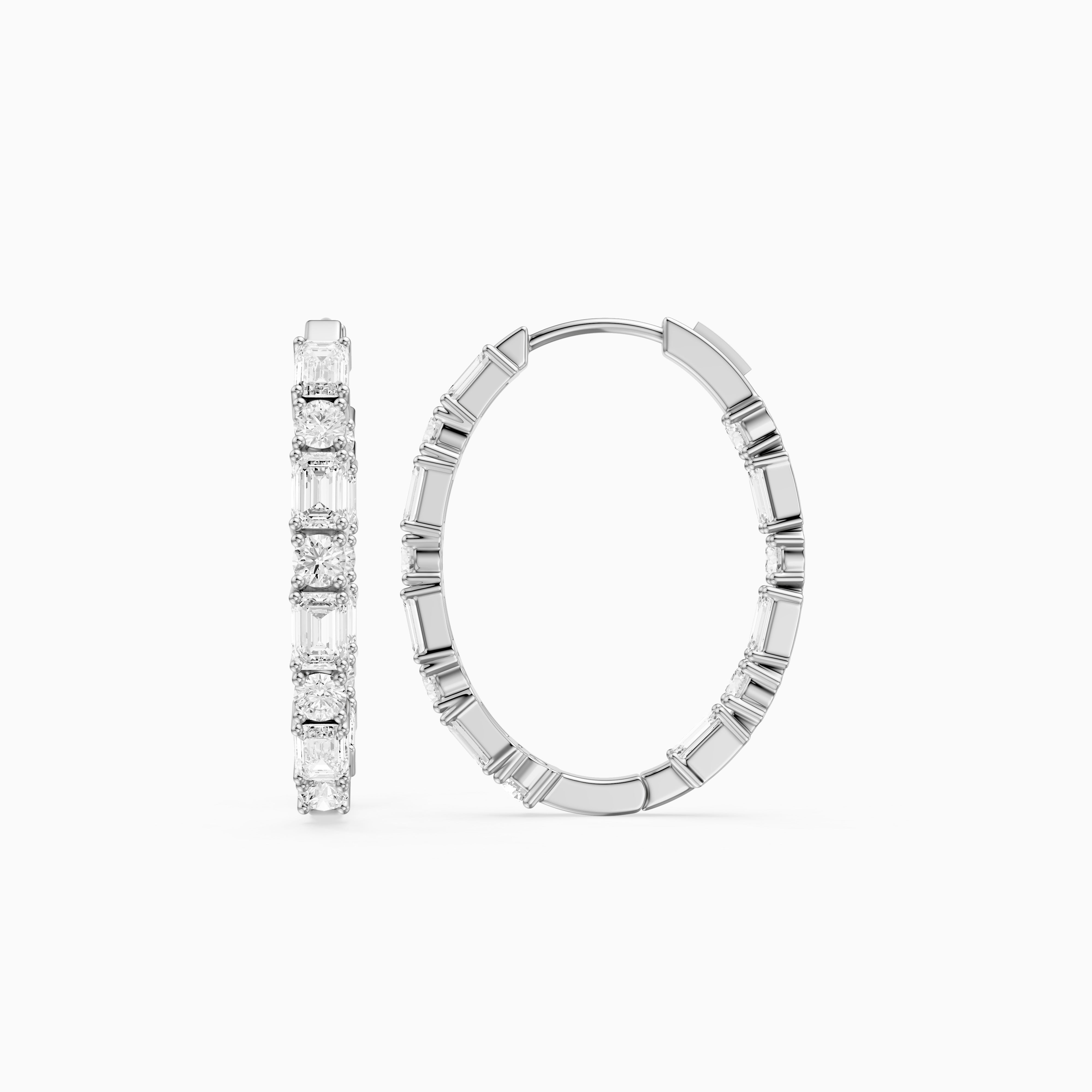 Kleio Emerald Cut and Round Cut Diamond Inside Out Hoop Earrings