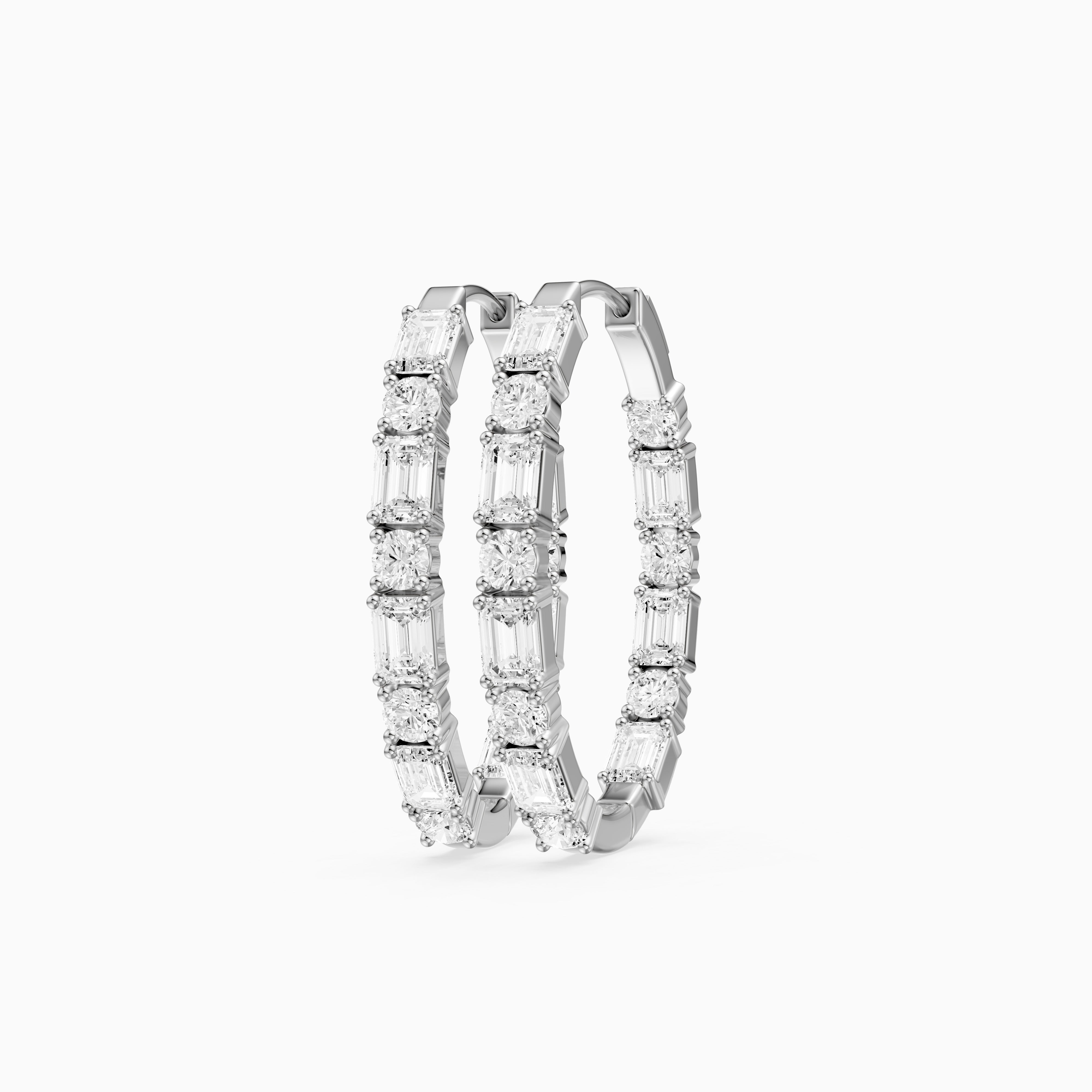 Kleio Emerald Cut and Round Cut Diamond Inside Out Hoop Earrings