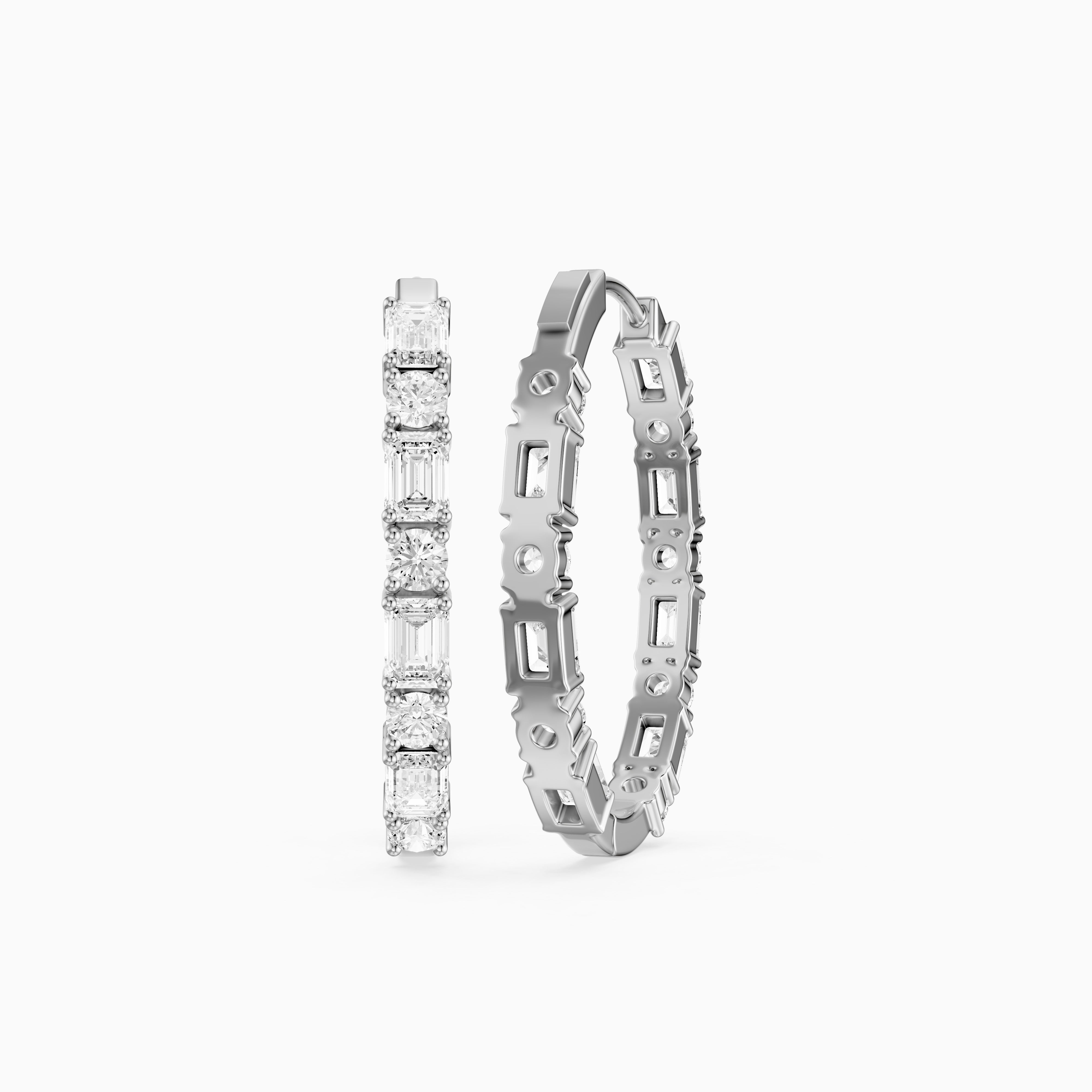 Kleio Emerald Cut and Round Cut Diamond Inside Out Hoop Earrings