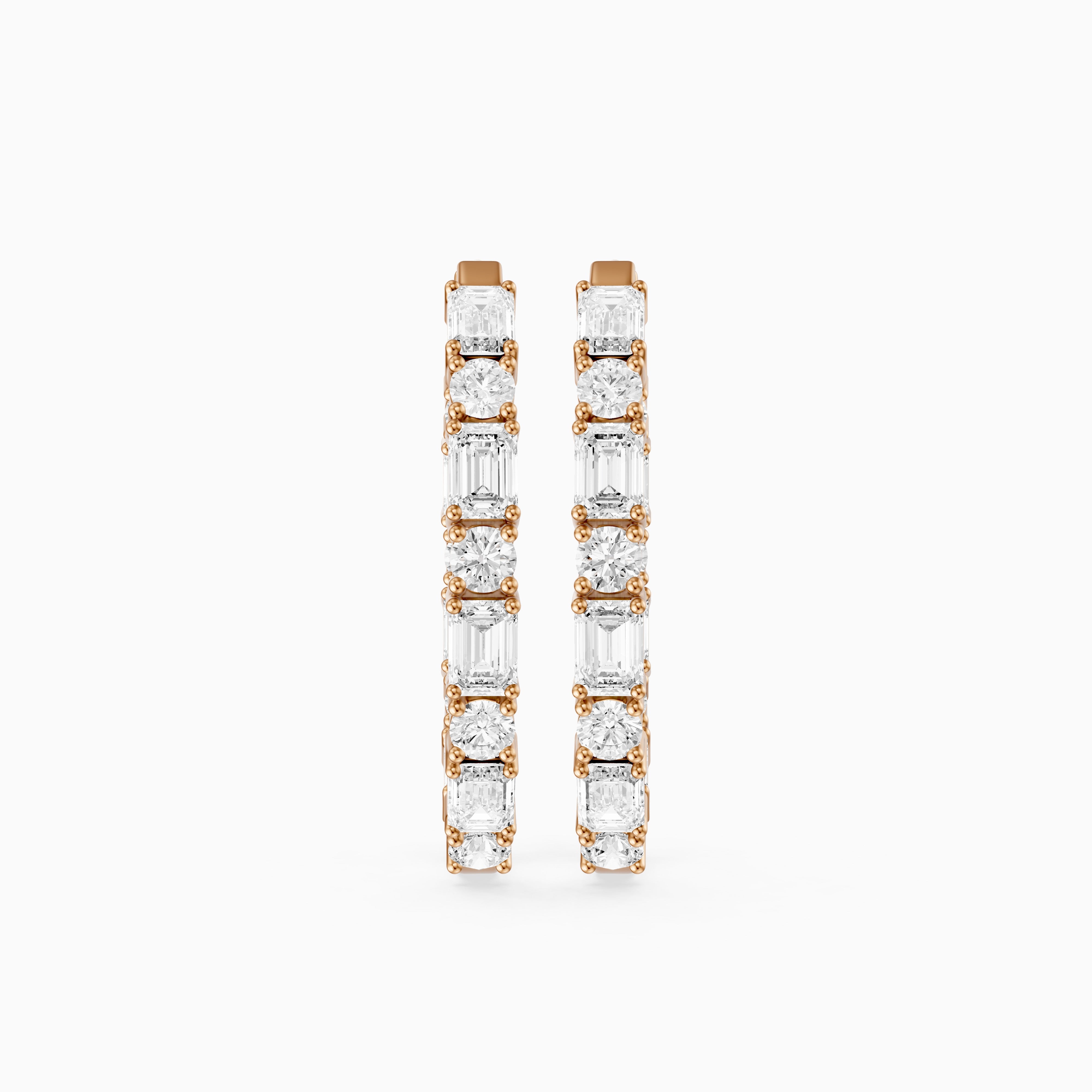Kleio Emerald Cut and Round Cut Diamond Inside Out Hoop Earrings