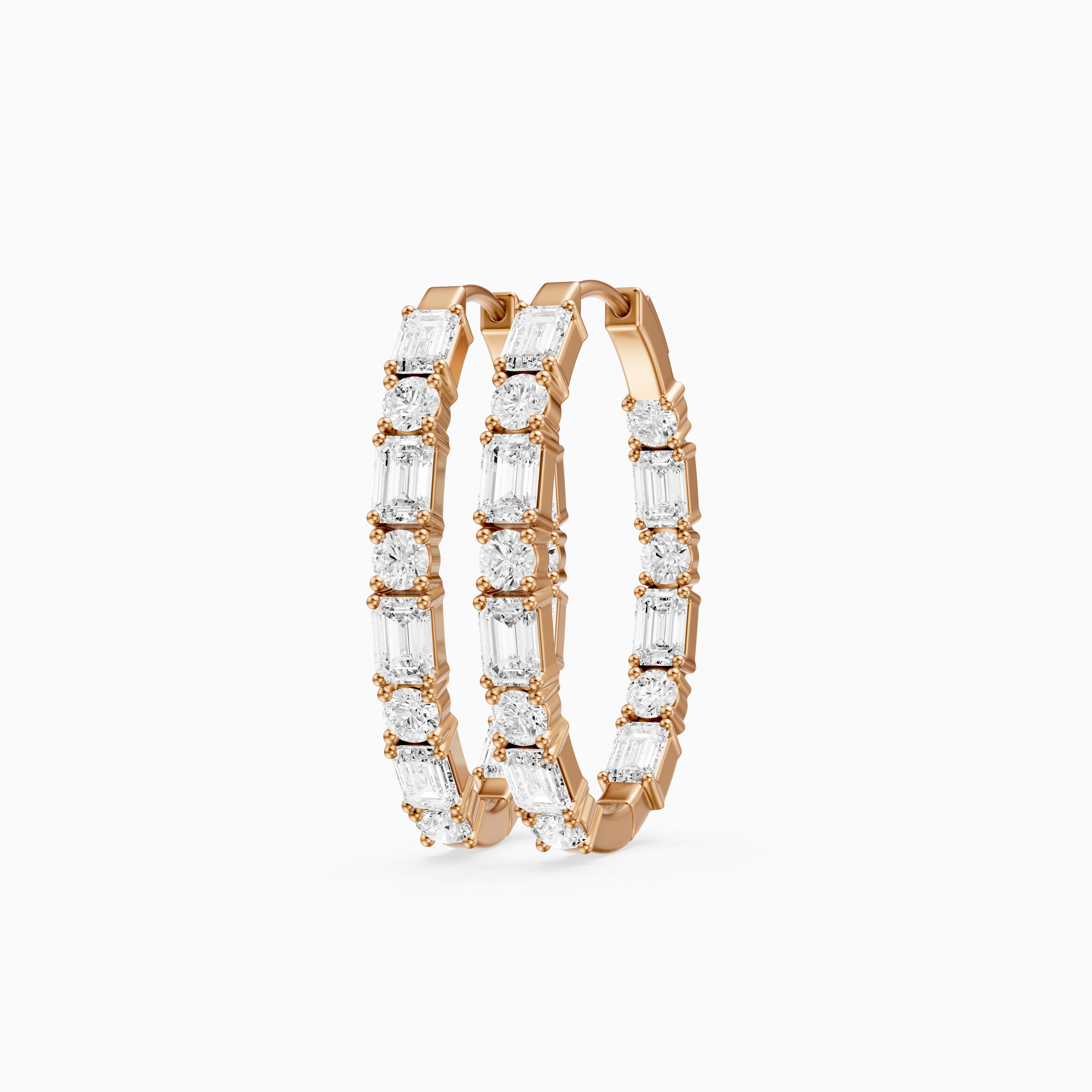 Kleio Emerald Cut and Round Cut Diamond Inside Out Hoop Earrings