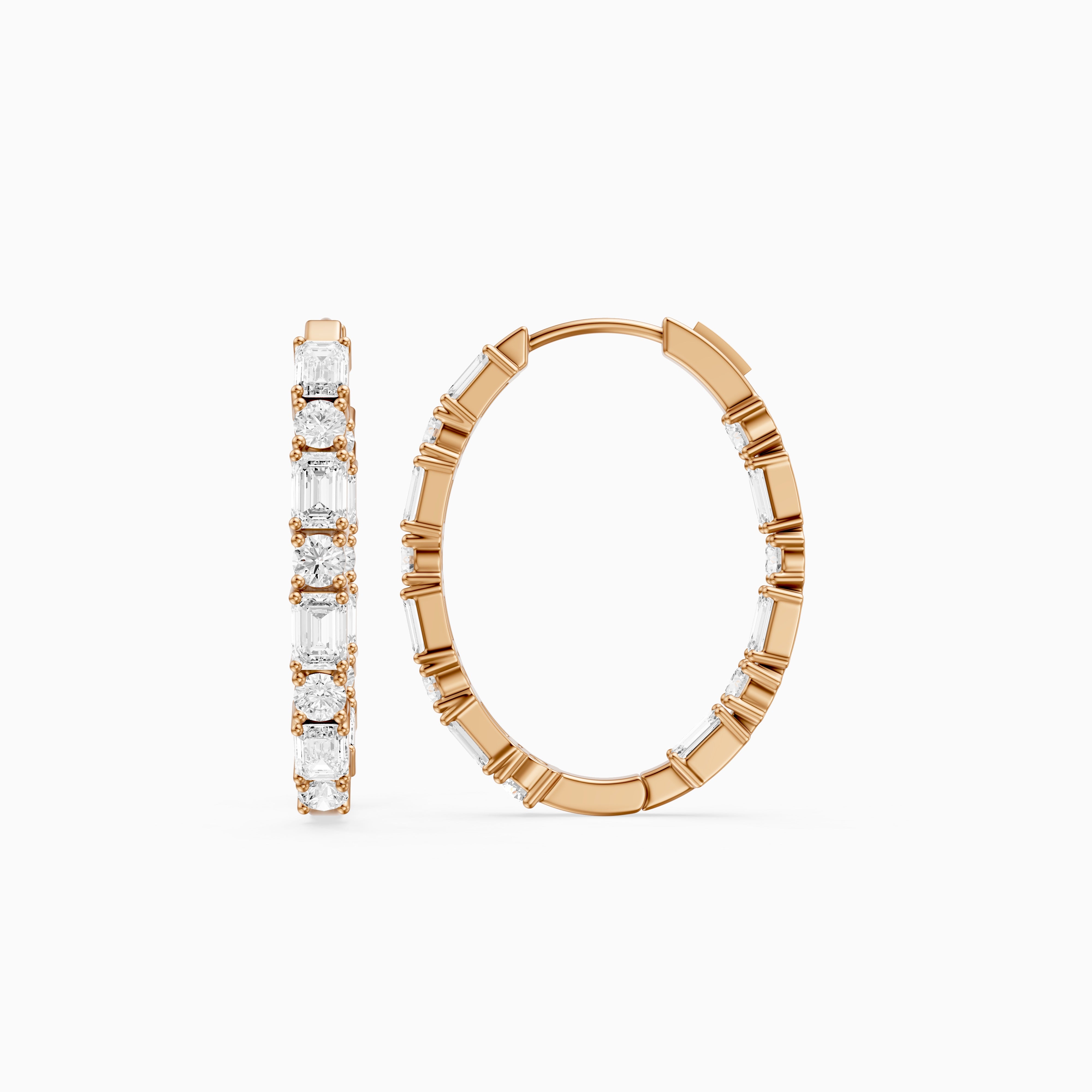 Kleio Emerald Cut and Round Cut Diamond Inside Out Hoop Earrings