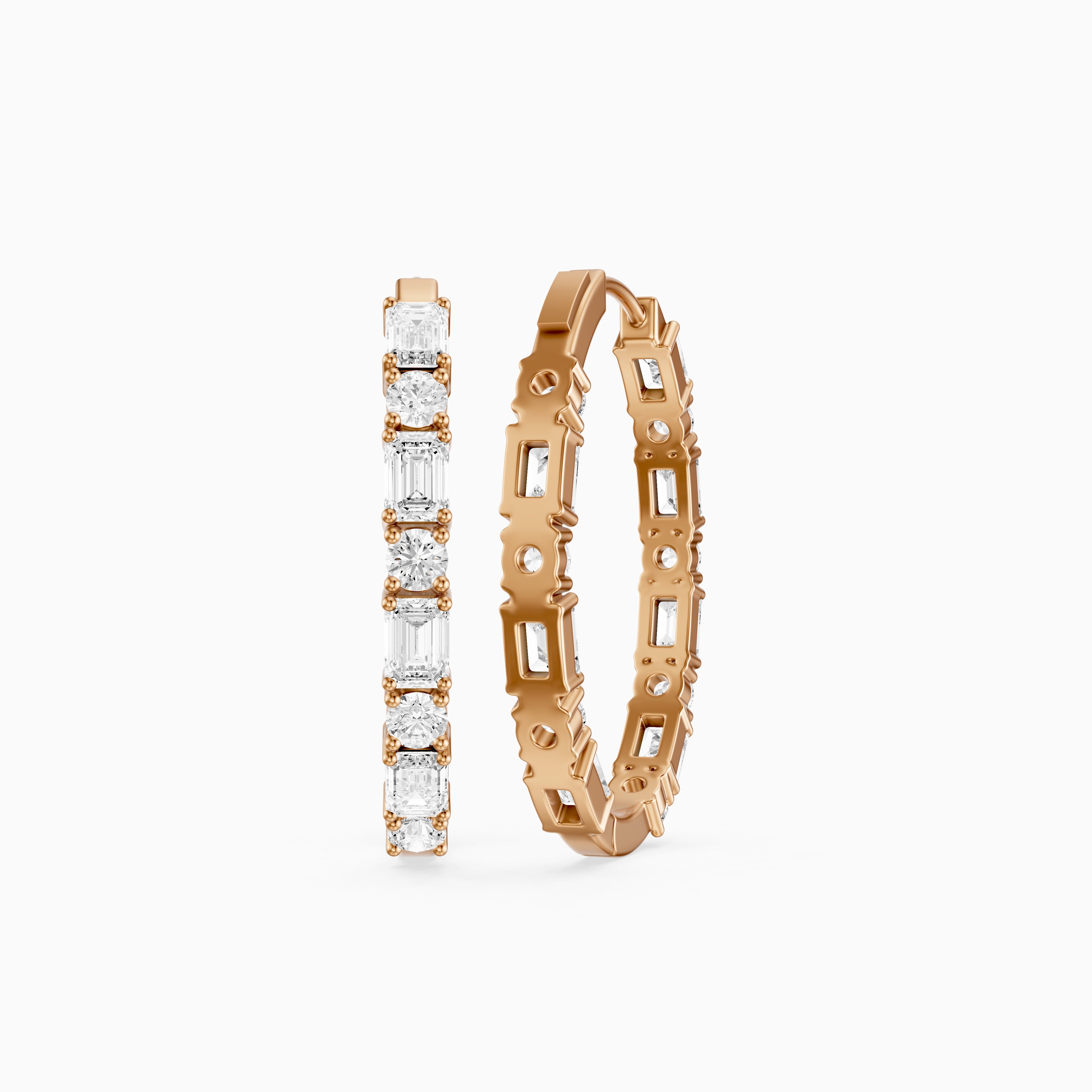 Kleio Emerald Cut and Round Cut Diamond Inside Out Hoop Earrings