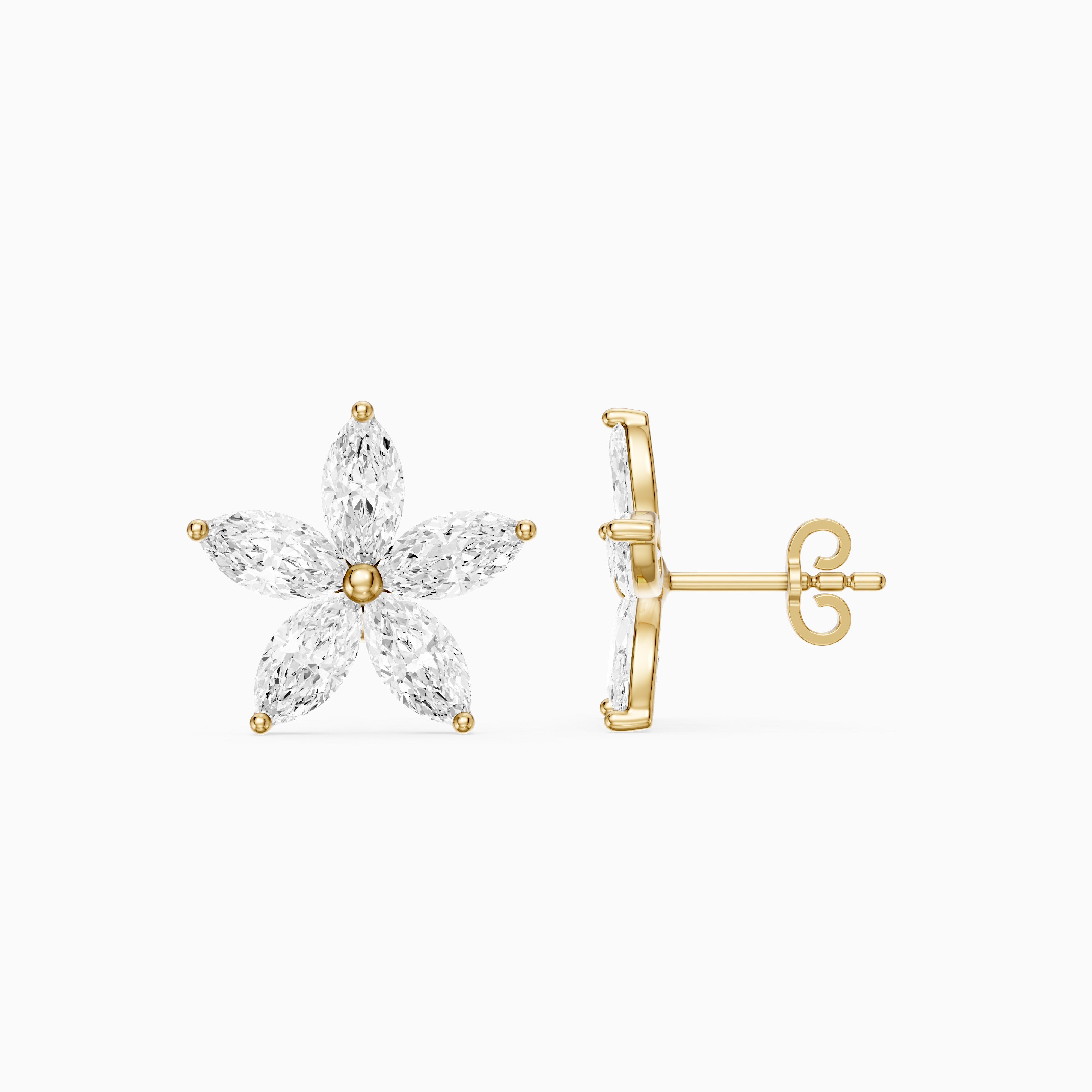 Ceridwen Marquise Cut Lab Grown Diamond Star Flower Stud Earrings