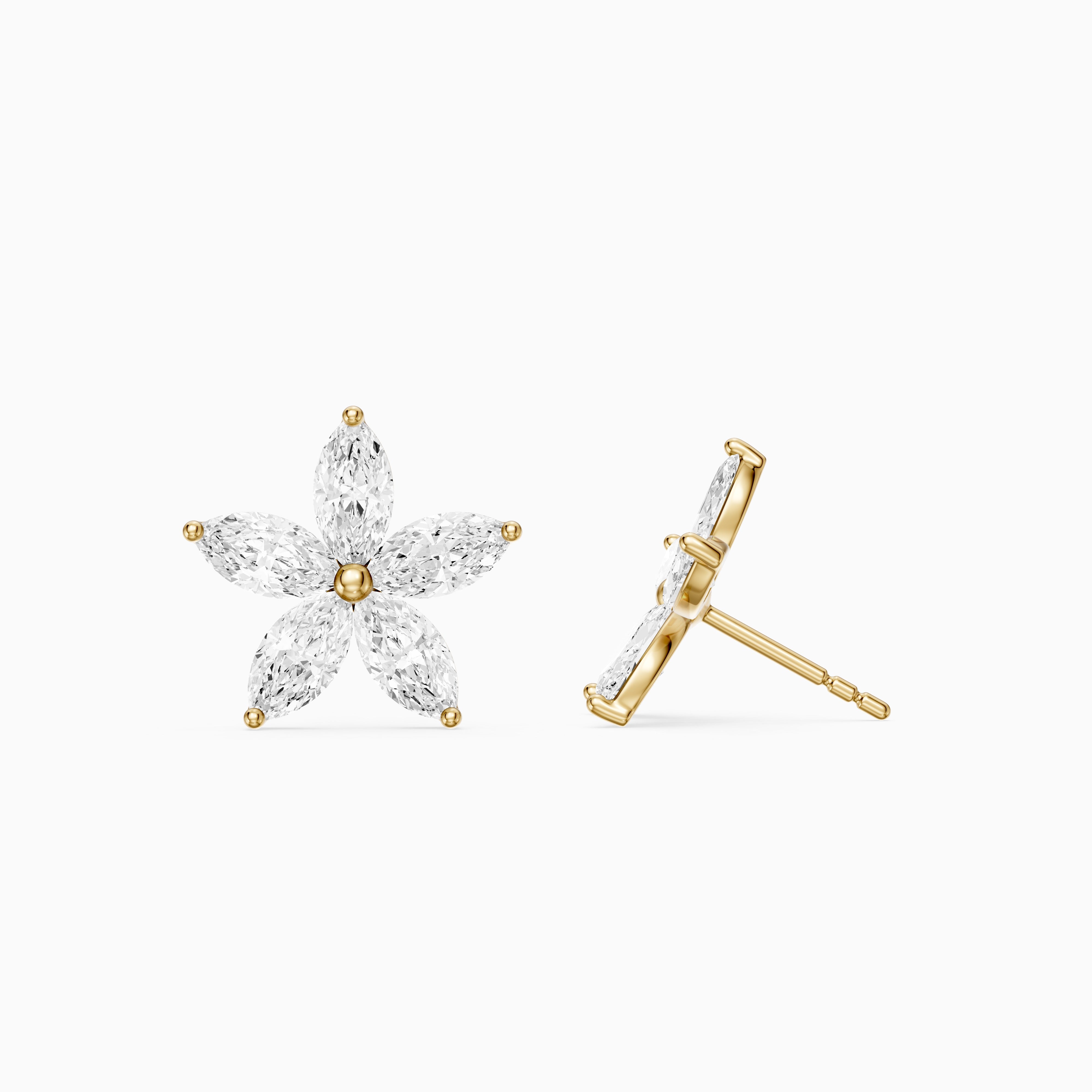 Ceridwen Marquise Cut Lab Grown Diamond Star Flower Stud Earrings