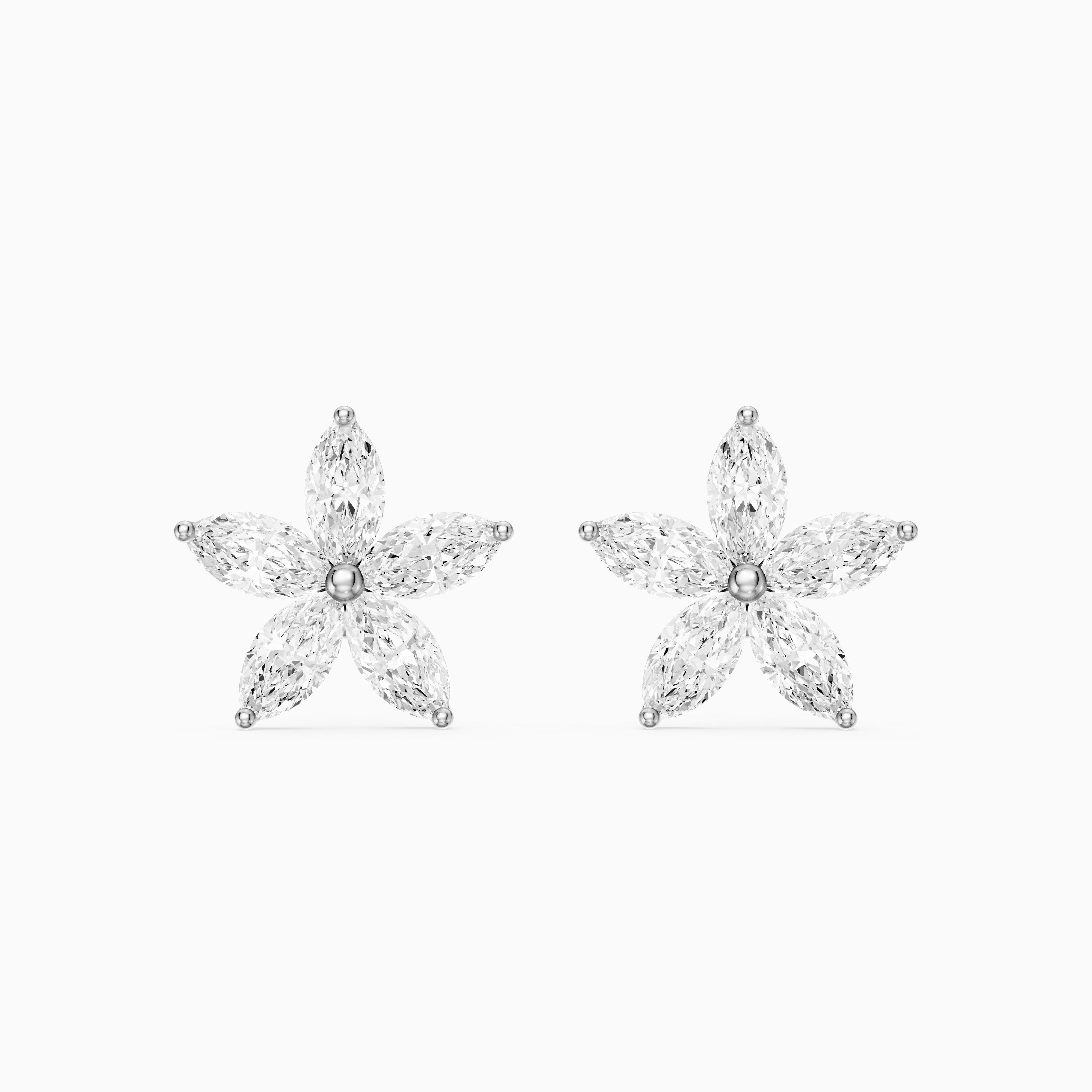 Ceridwen Marquise Cut Lab Grown Diamond Star Flower Stud Earrings
