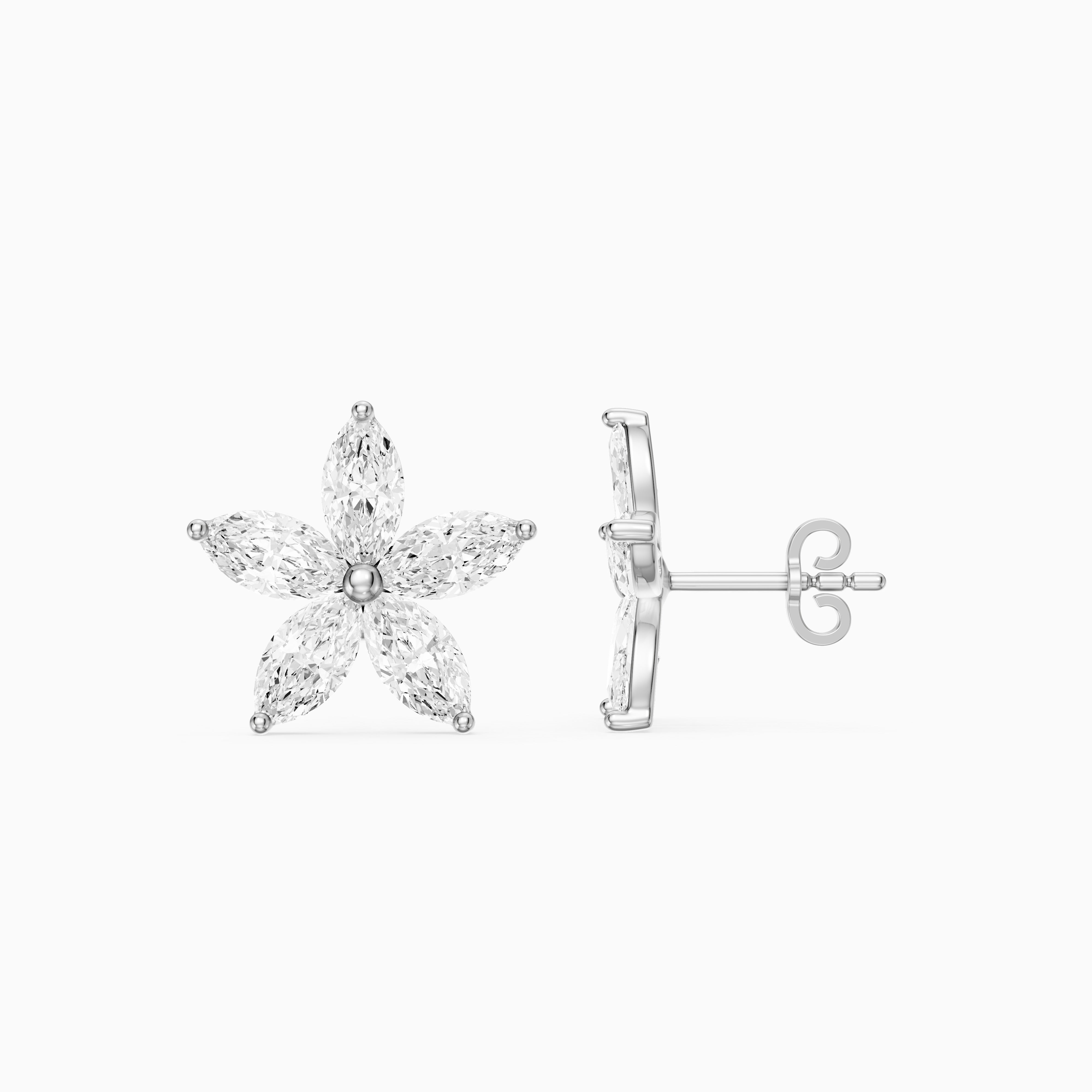 Ceridwen Marquise Cut Lab Grown Diamond Star Flower Stud Earrings