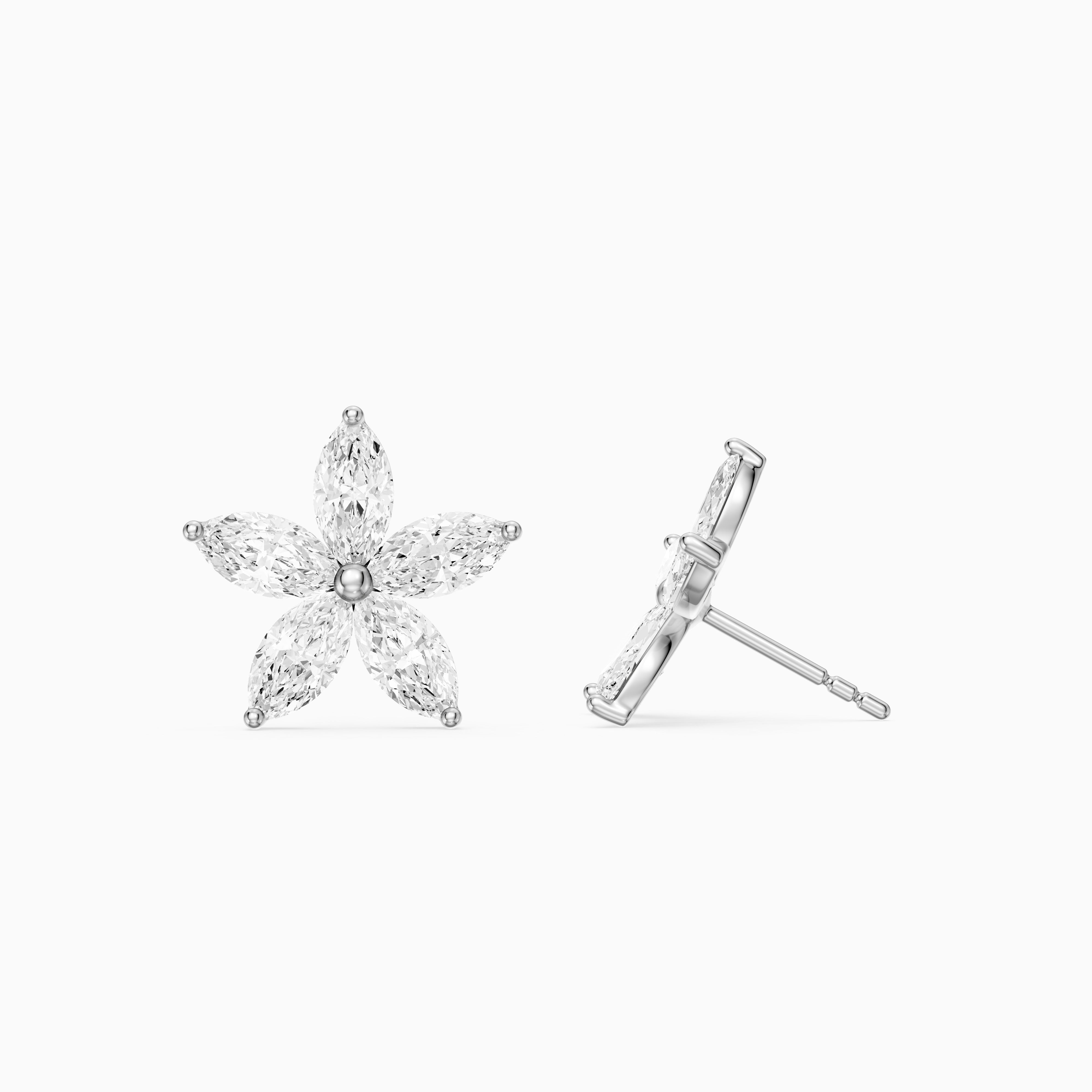 Ceridwen Marquise Cut Lab Grown Diamond Star Flower Stud Earrings