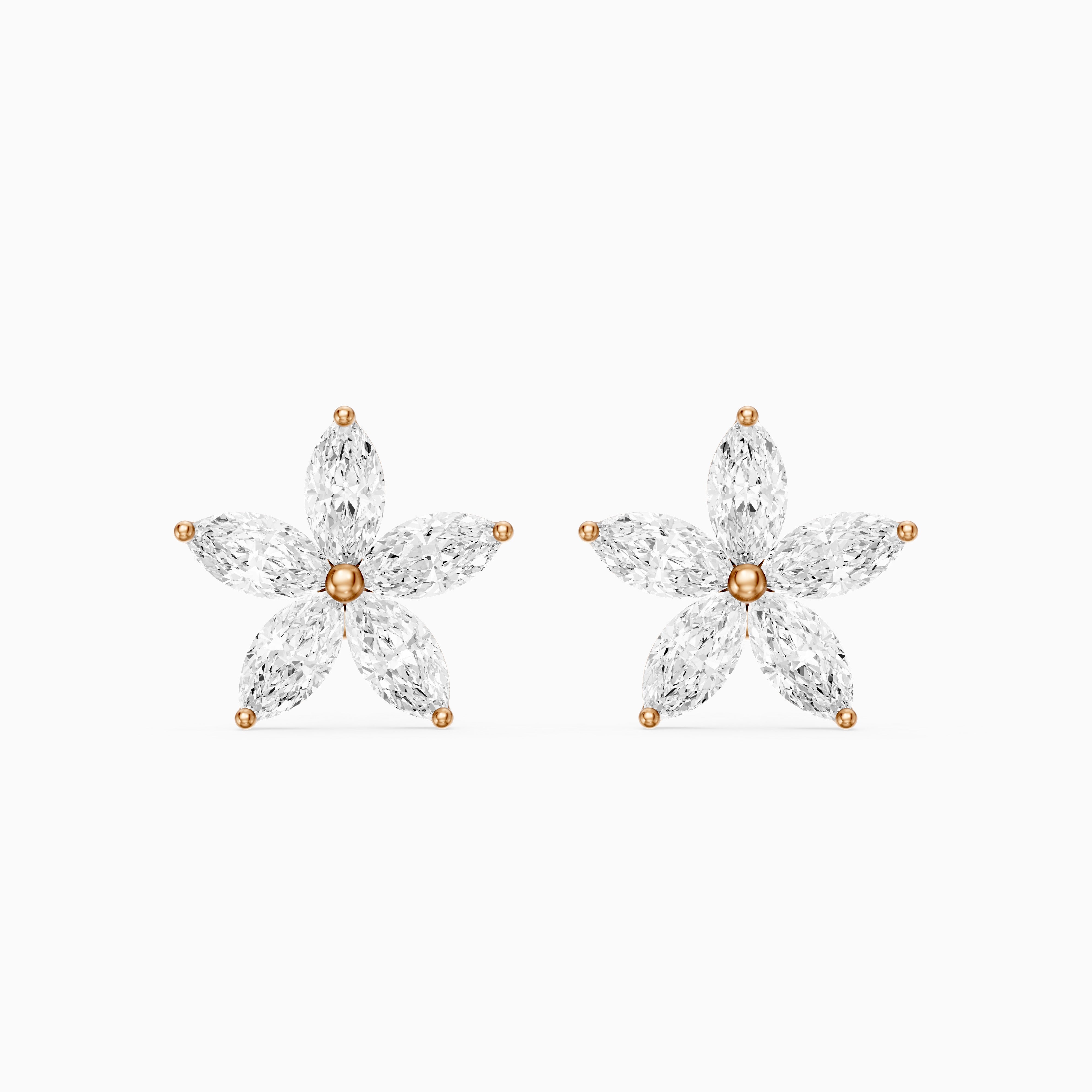 Ceridwen Marquise Cut Lab Grown Diamond Star Flower Stud Earrings
