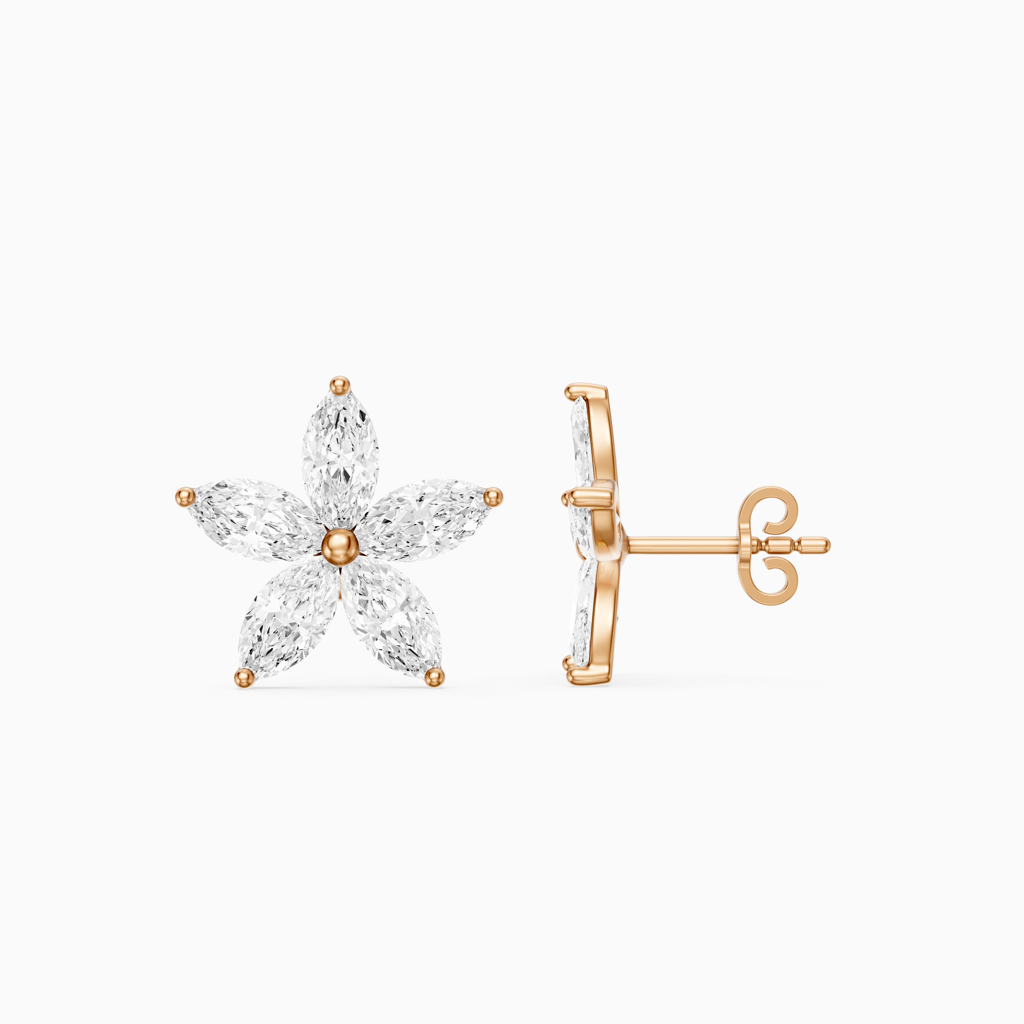 Ceridwen Marquise Cut Lab Grown Diamond Star Flower Stud Earrings
