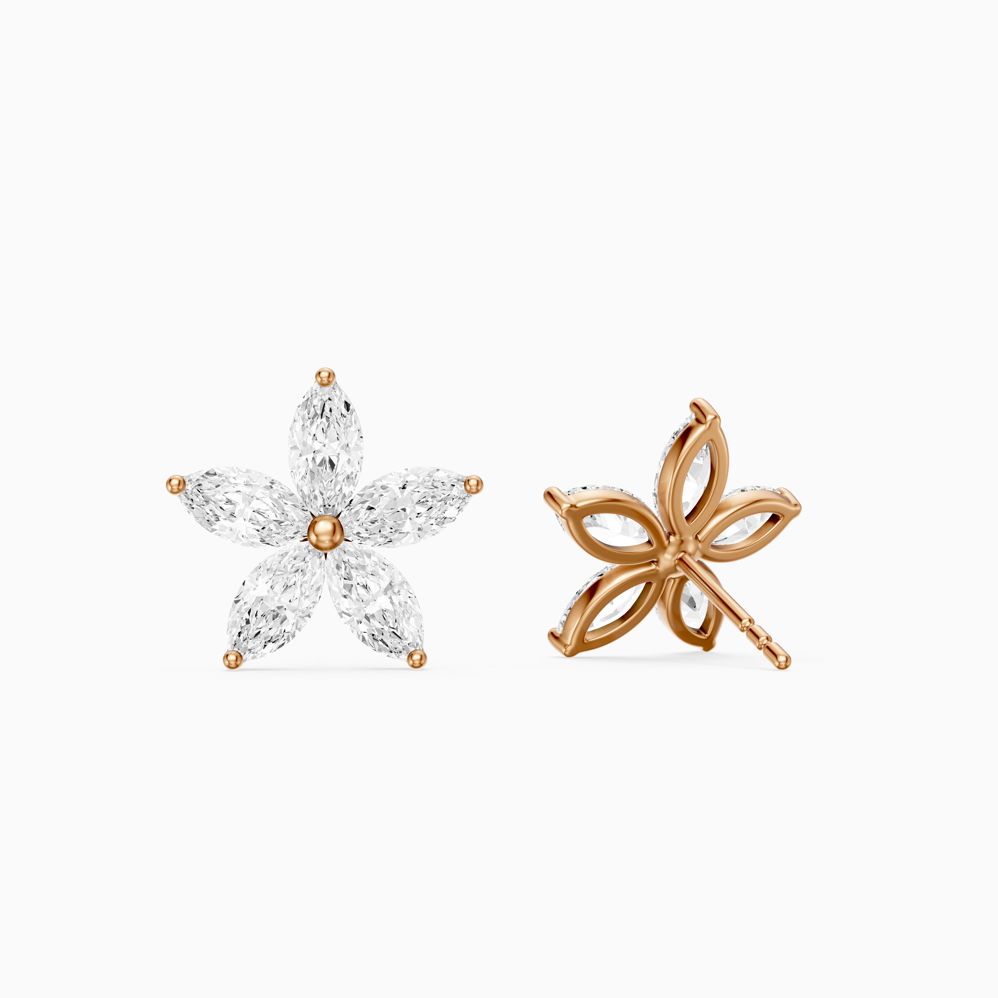Ceridwen Marquise Cut Lab Grown Diamond Star Flower Stud Earrings