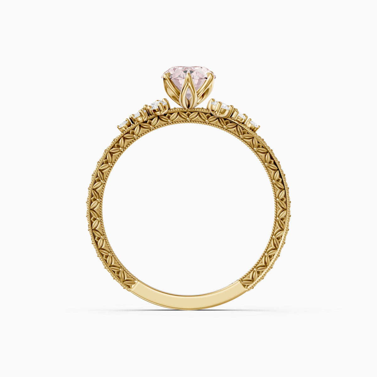 Coralie Oval Pink Lab Grown Diamond Vintage Ring with Milgrain Band