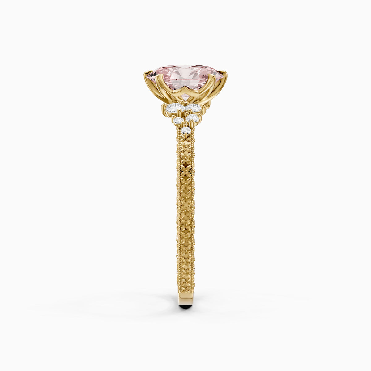 Coralie Oval Pink Lab Grown Diamond Vintage Ring with Milgrain Band