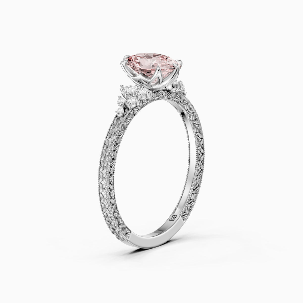 Coralie Oval Pink Lab Grown Diamond Vintage Ring with Milgrain Band