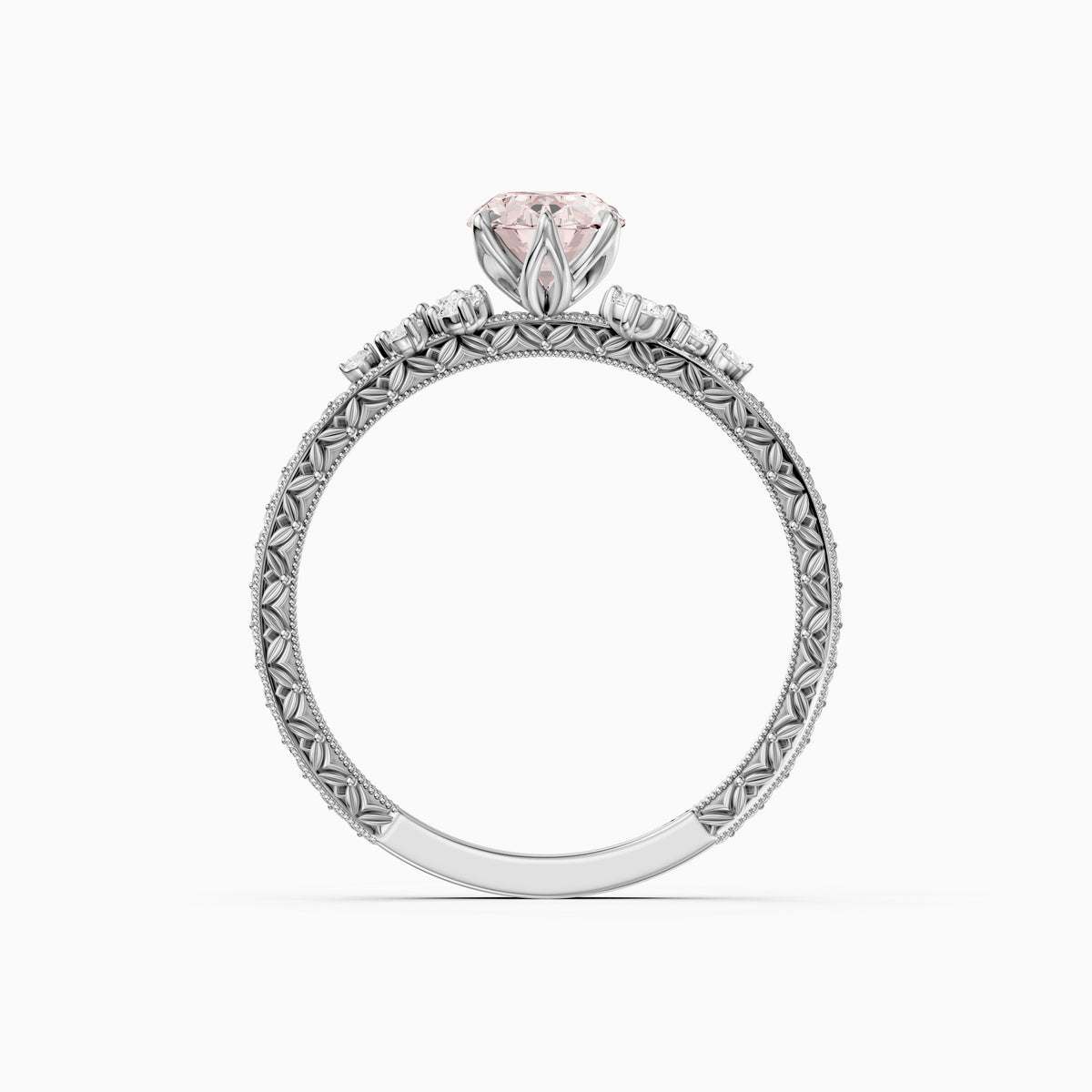 Coralie Oval Pink Lab Grown Diamond Vintage Ring with Milgrain Band