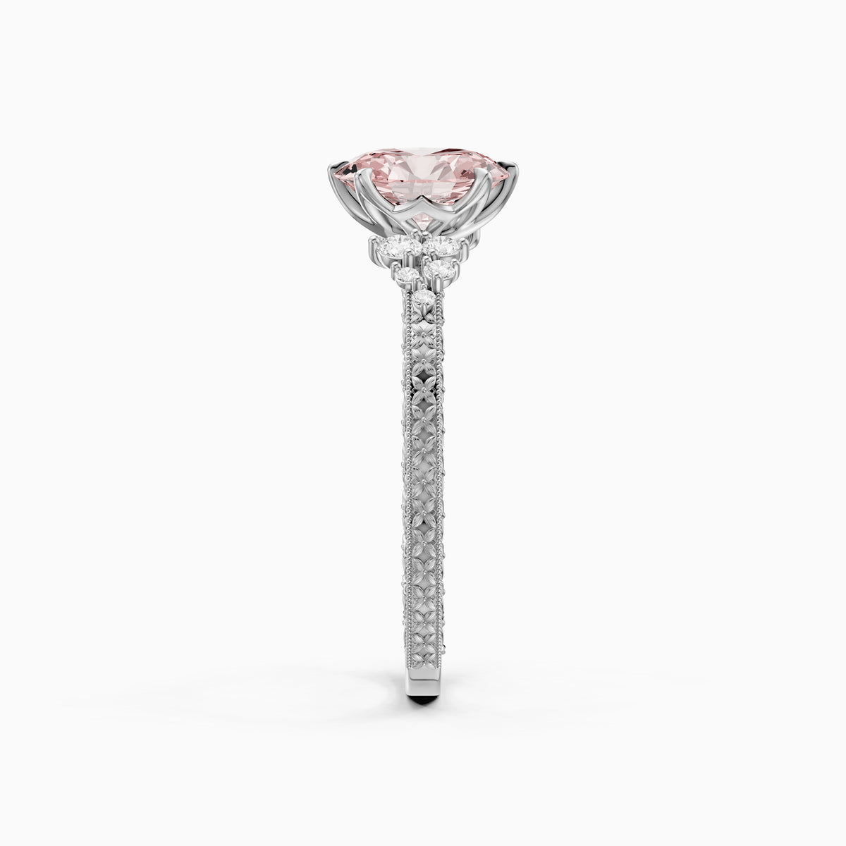 Coralie Oval Pink Lab Grown Diamond Vintage Ring with Milgrain Band