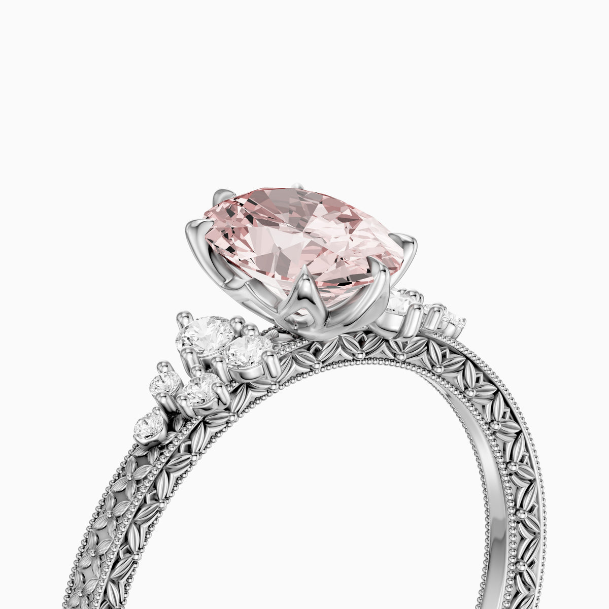 Coralie Oval Pink Lab Grown Diamond Vintage Ring with Milgrain Band