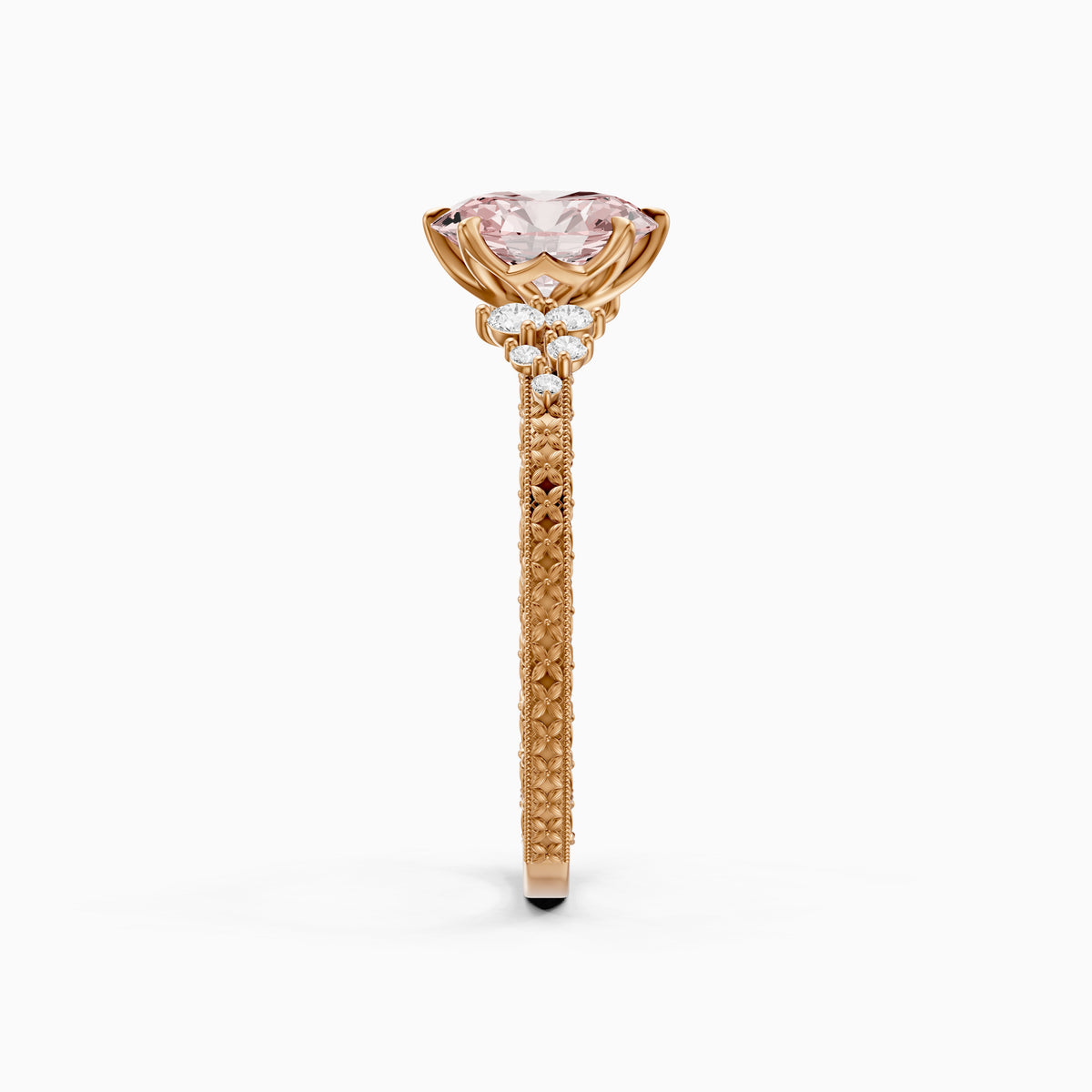 Coralie Oval Pink Lab Grown Diamond Vintage Ring with Milgrain Band