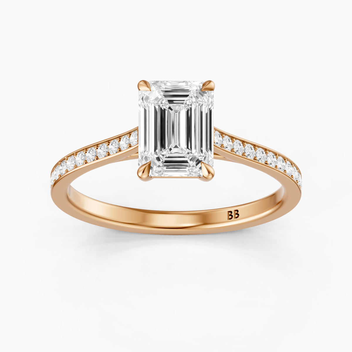 Raegan Emerald Cut Side Stone Channel Set Moissanite Diamond Ring