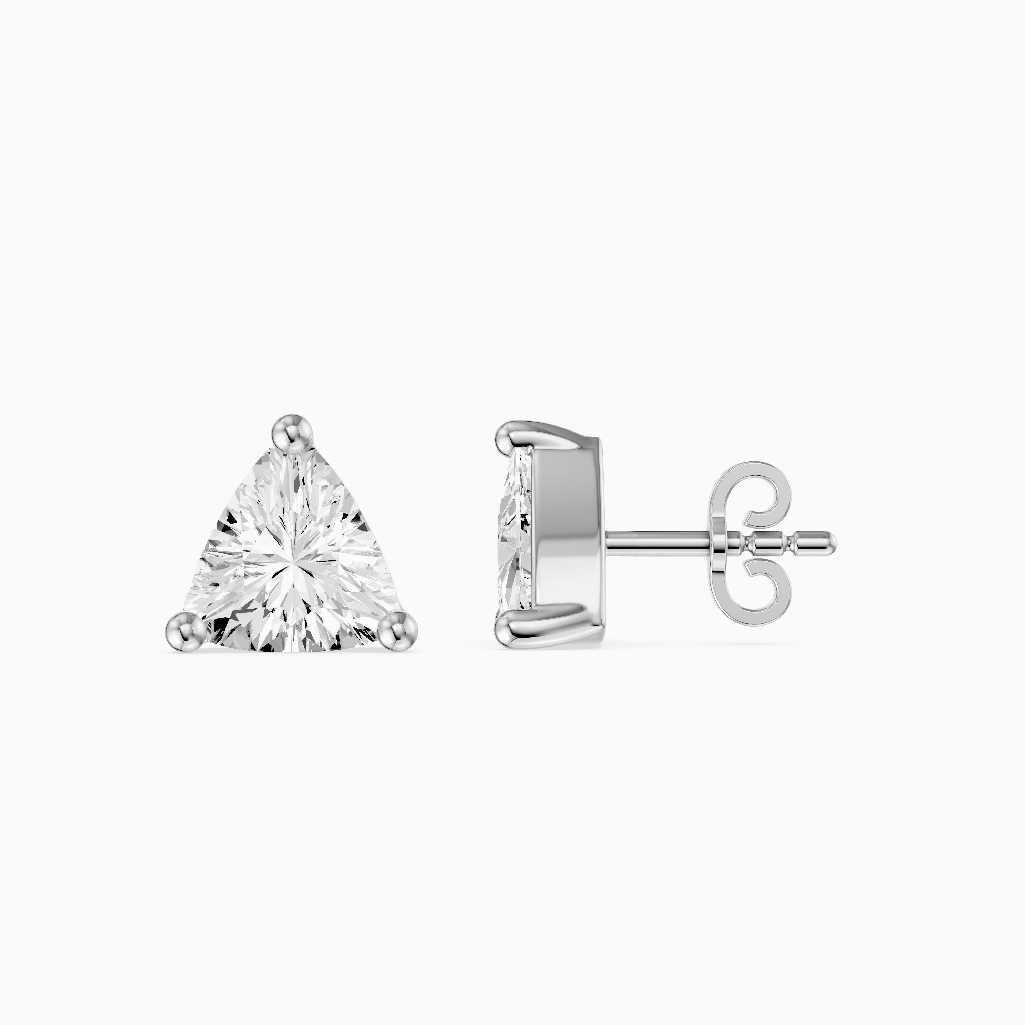 Delara Trillion Cut Blue Opal Solitaire Three Prong Basket Stud Earrings