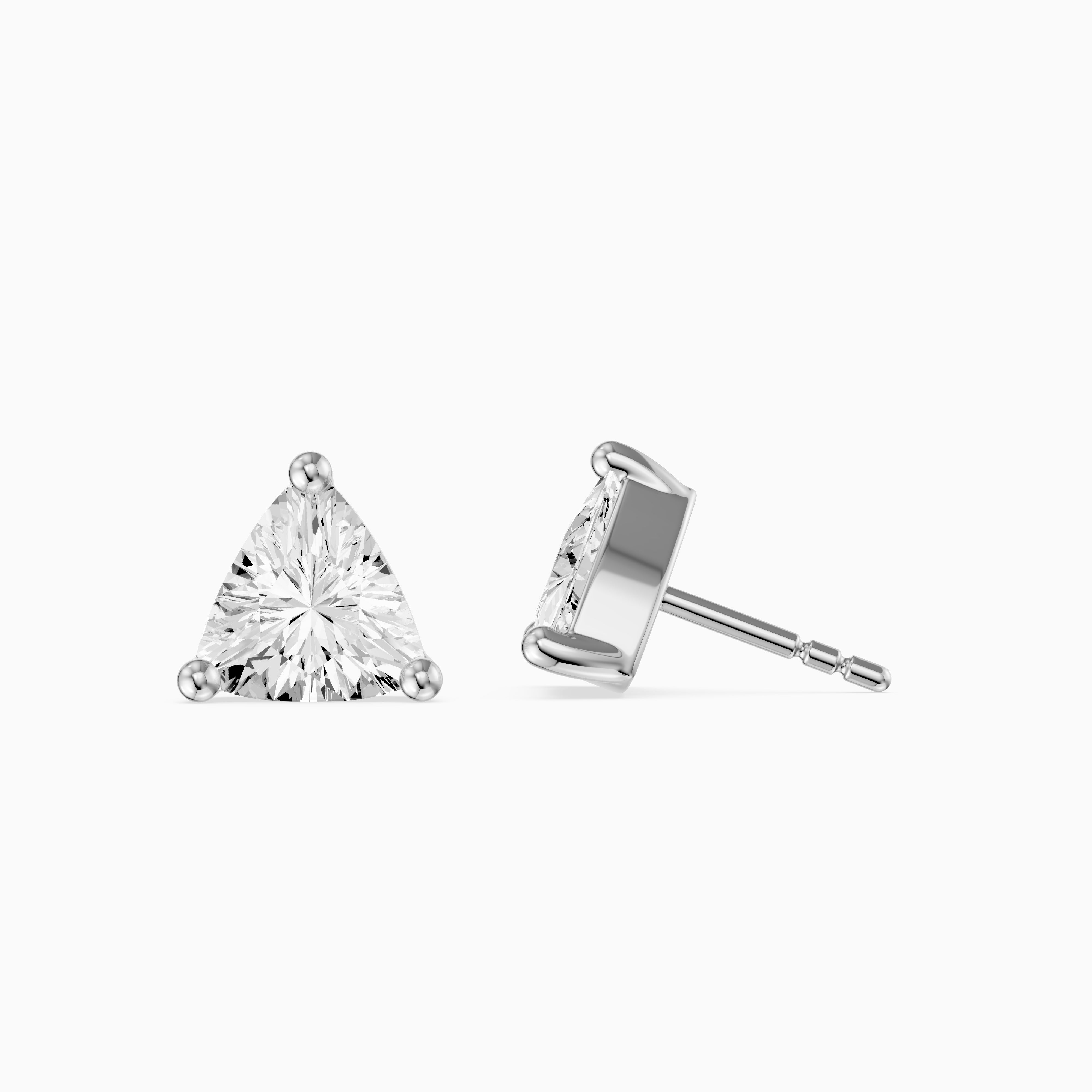 Delara Trillion Cut Blue Opal Solitaire Three Prong Basket Stud Earrings