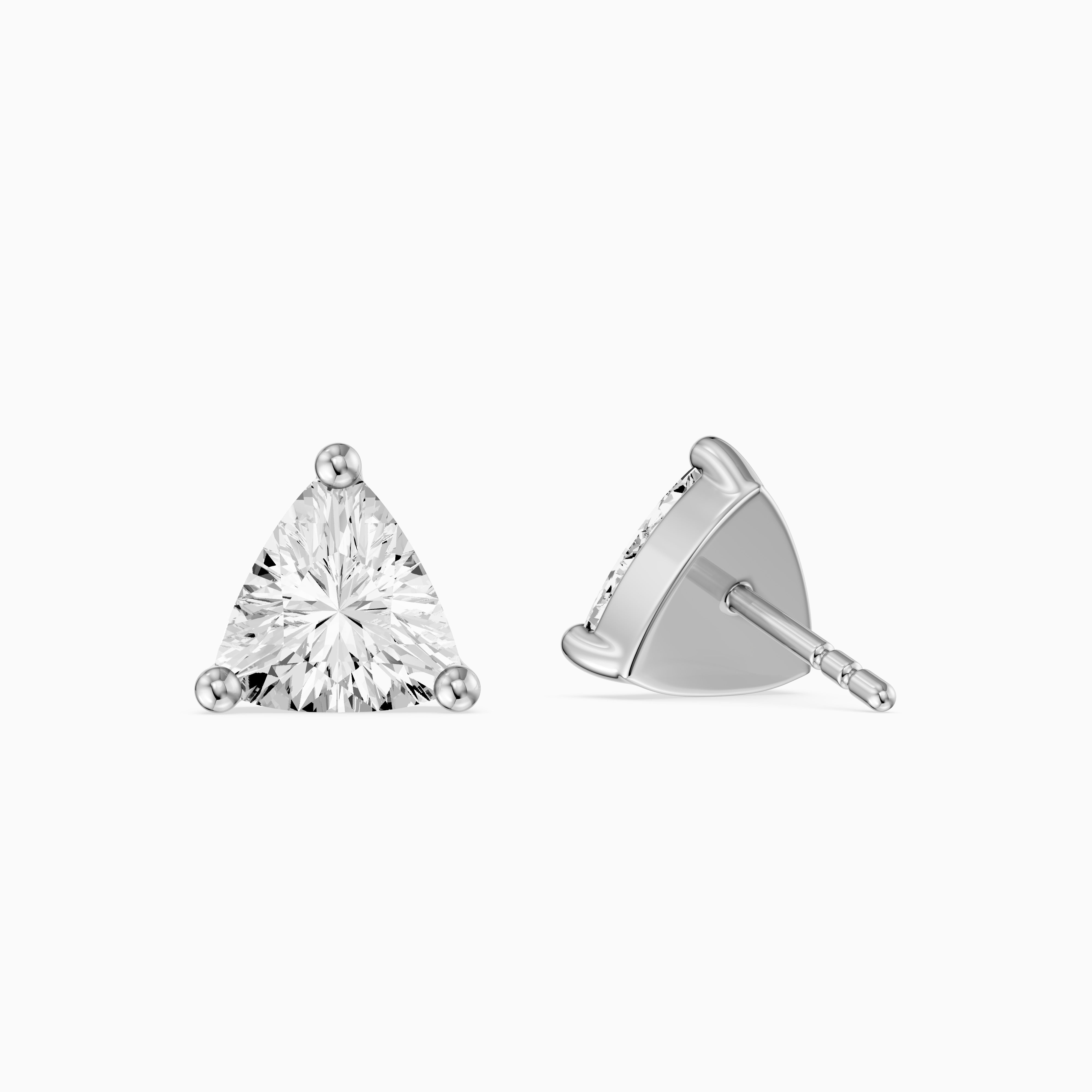 Delara Trillion Cut Blue Opal Solitaire Three Prong Basket Stud Earrings