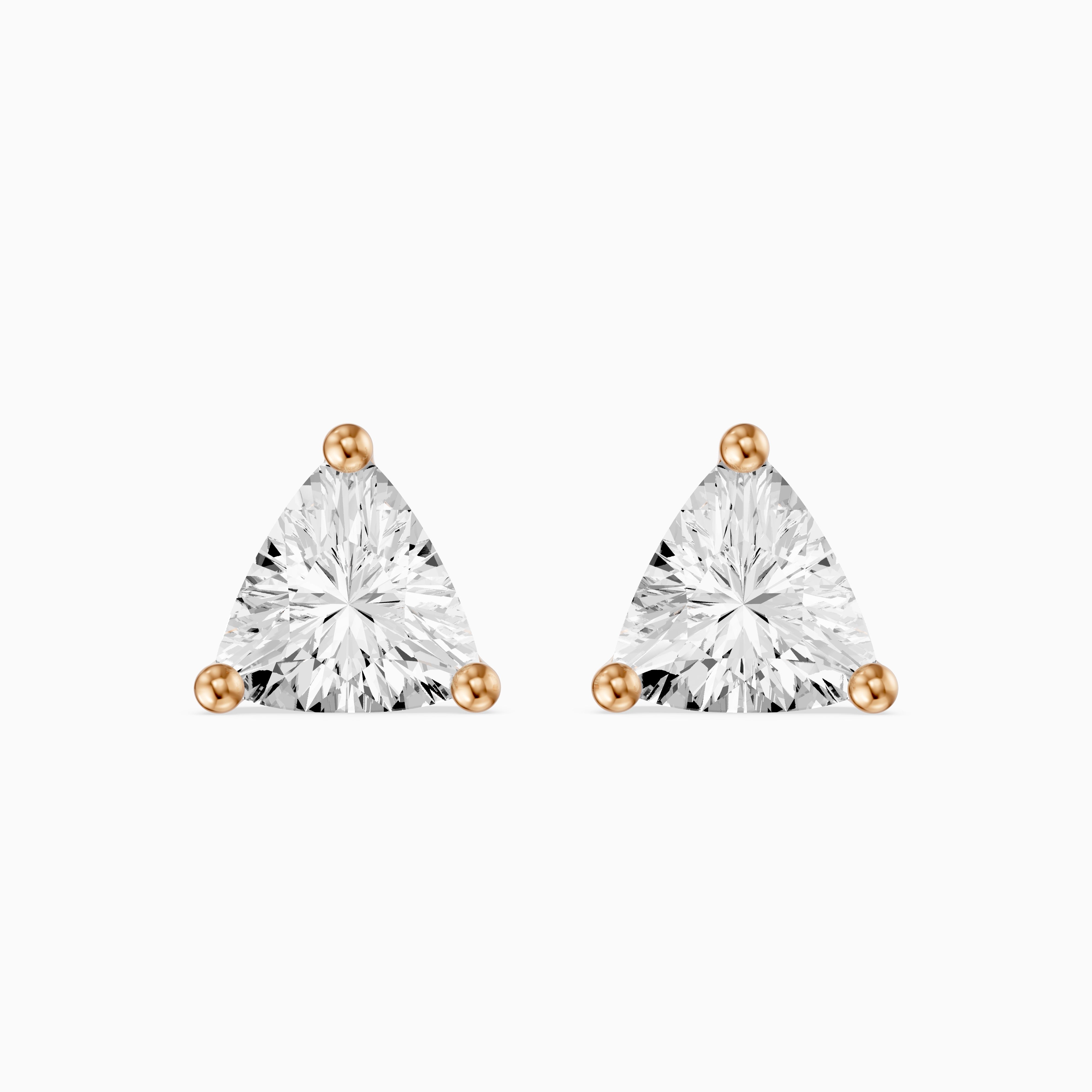 Delara Trillion Cut Blue Opal Solitaire Three Prong Basket Stud Earrings