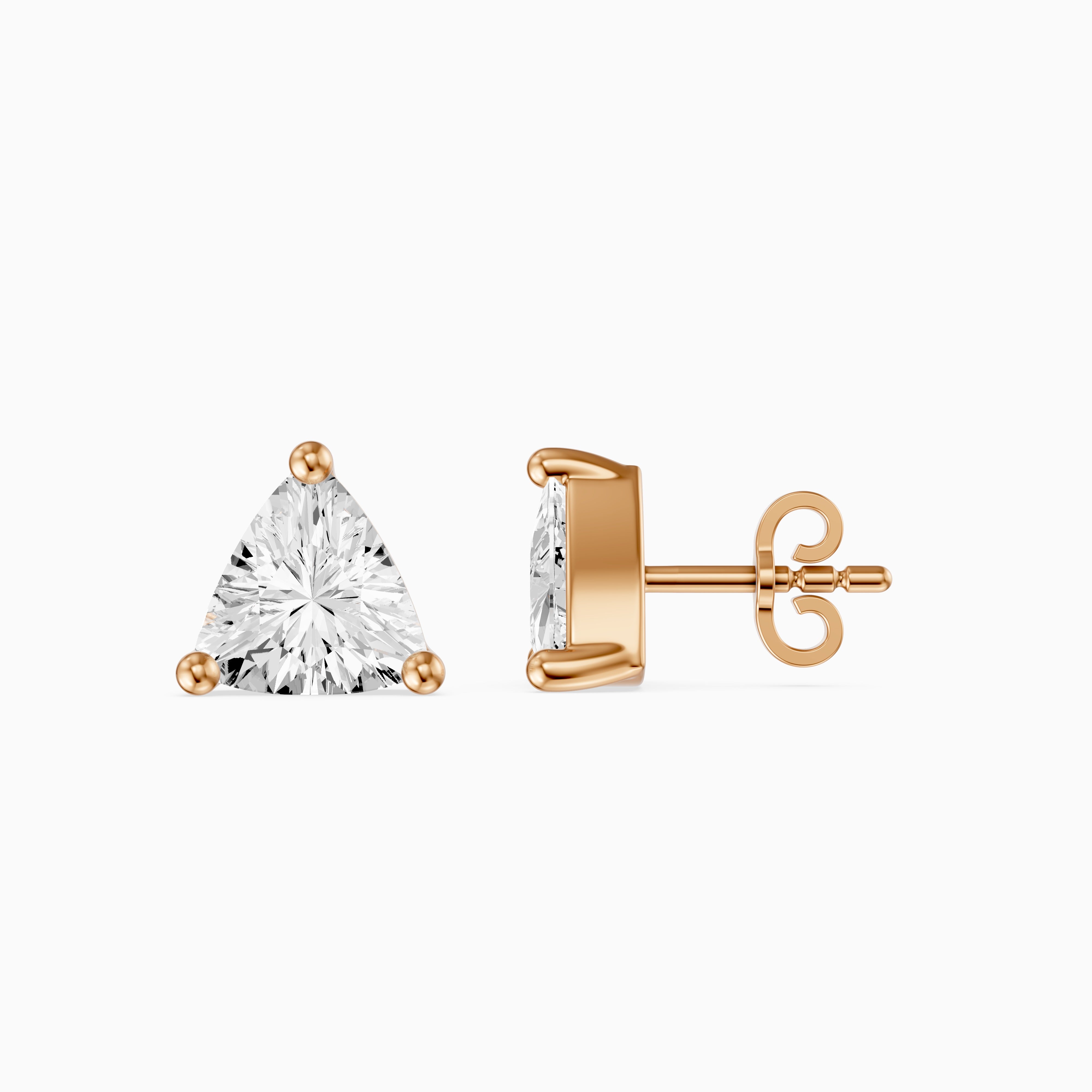 Delara Trillion Cut Blue Opal Solitaire Three Prong Basket Stud Earrings
