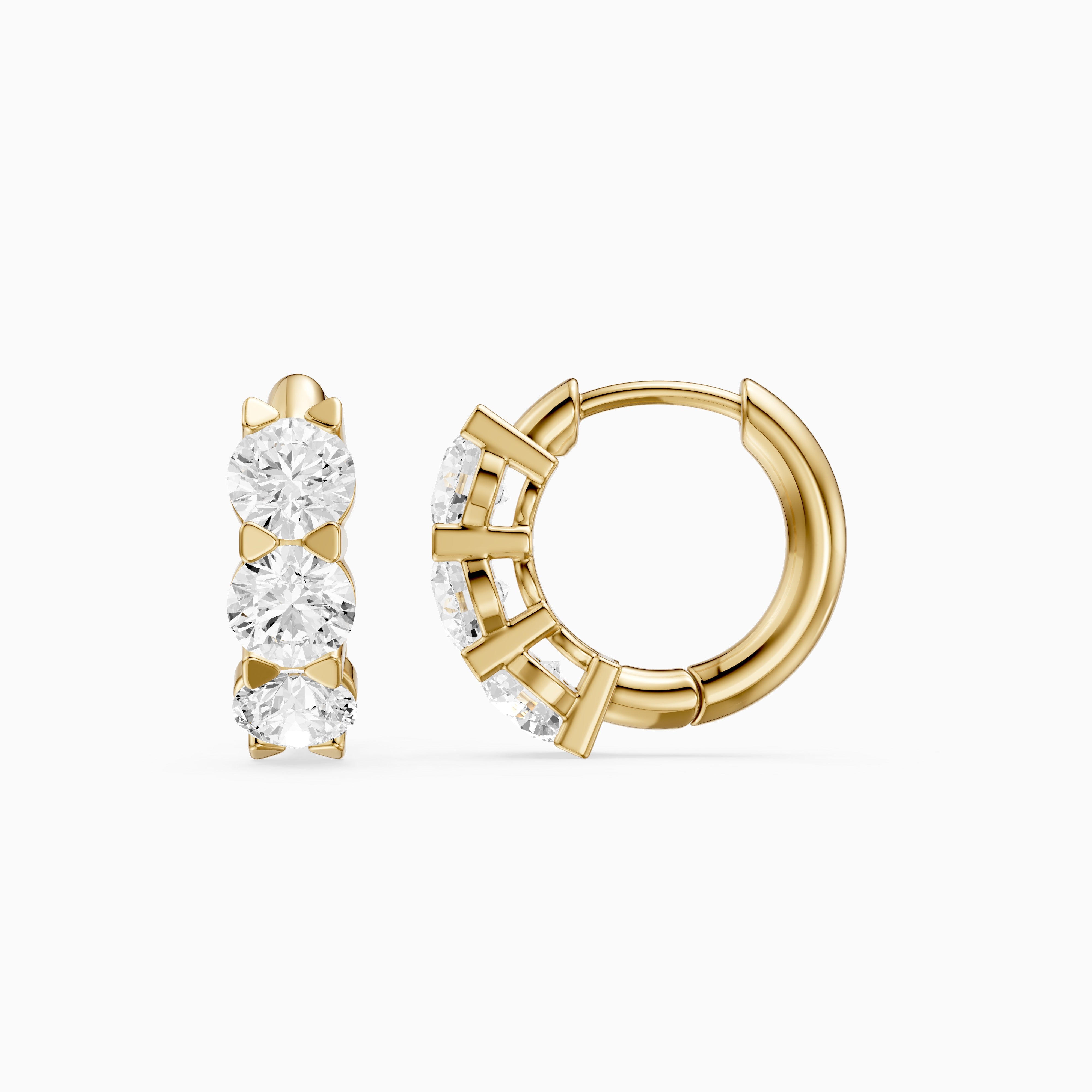 Kari Round Lab Grown Diamond Three Stone Huggie Hoop Earrings