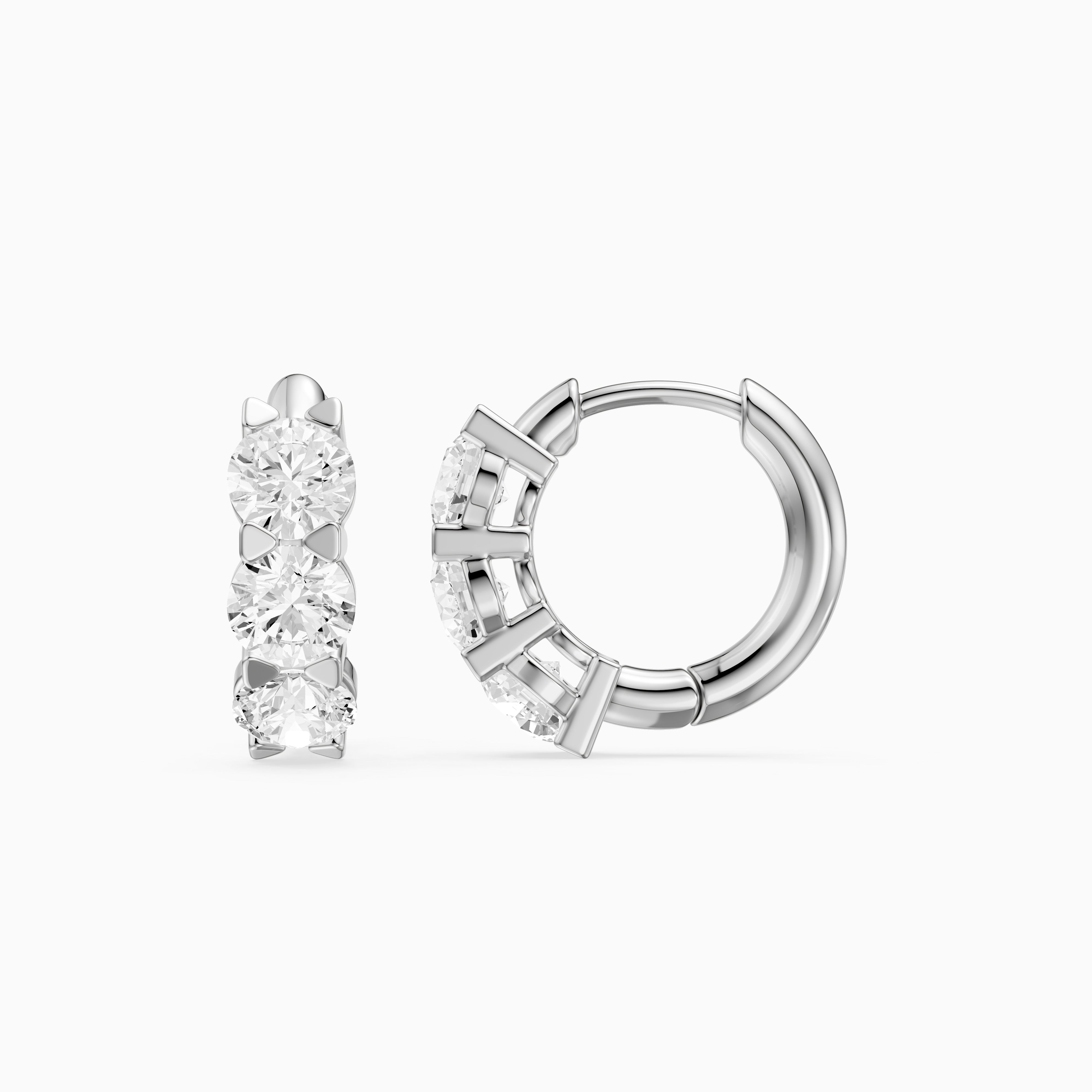 Kari Round Lab Grown Diamond Three Stone Huggie Hoop Earrings
