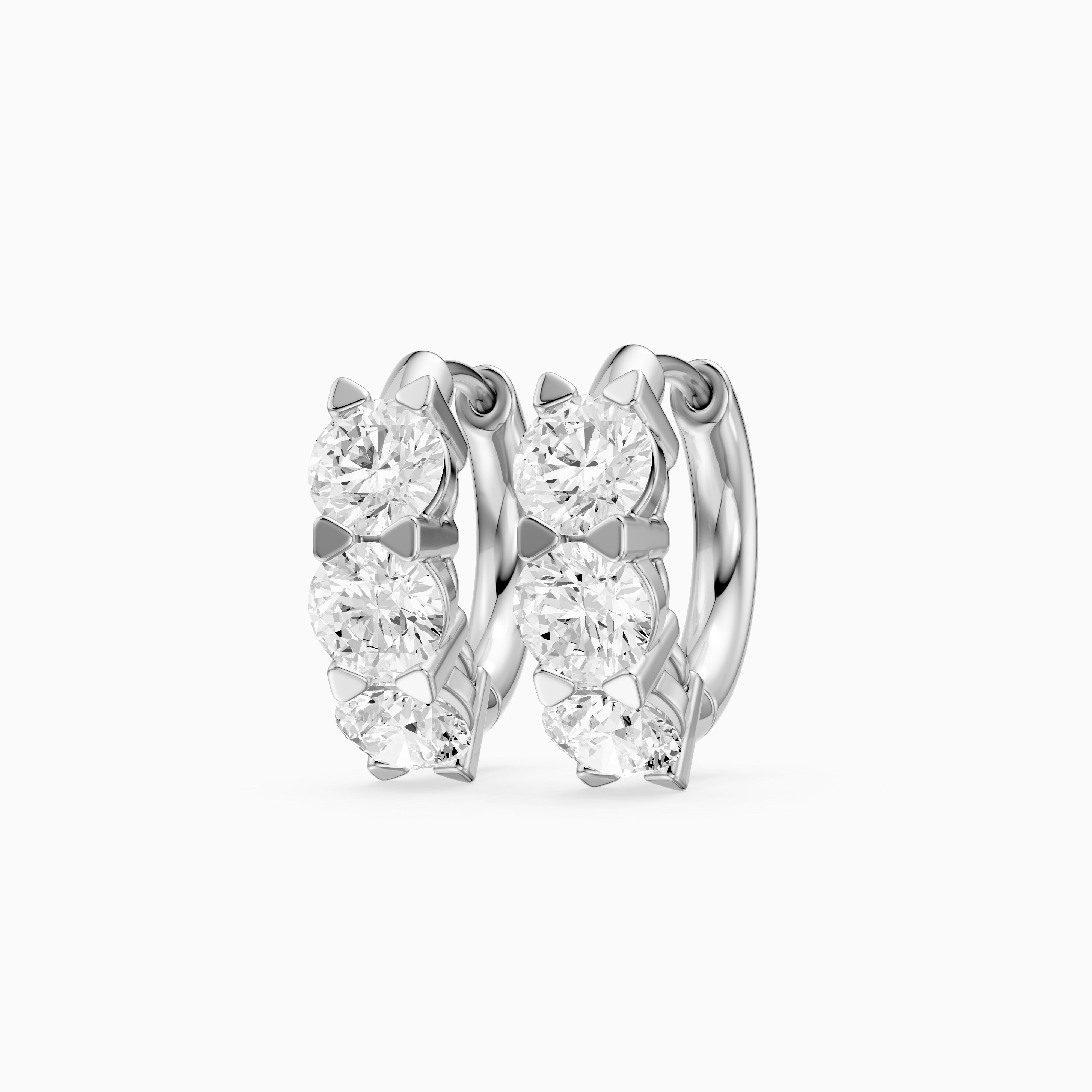 Kari Round Lab Grown Diamond Three Stone Huggie Hoop Earrings
