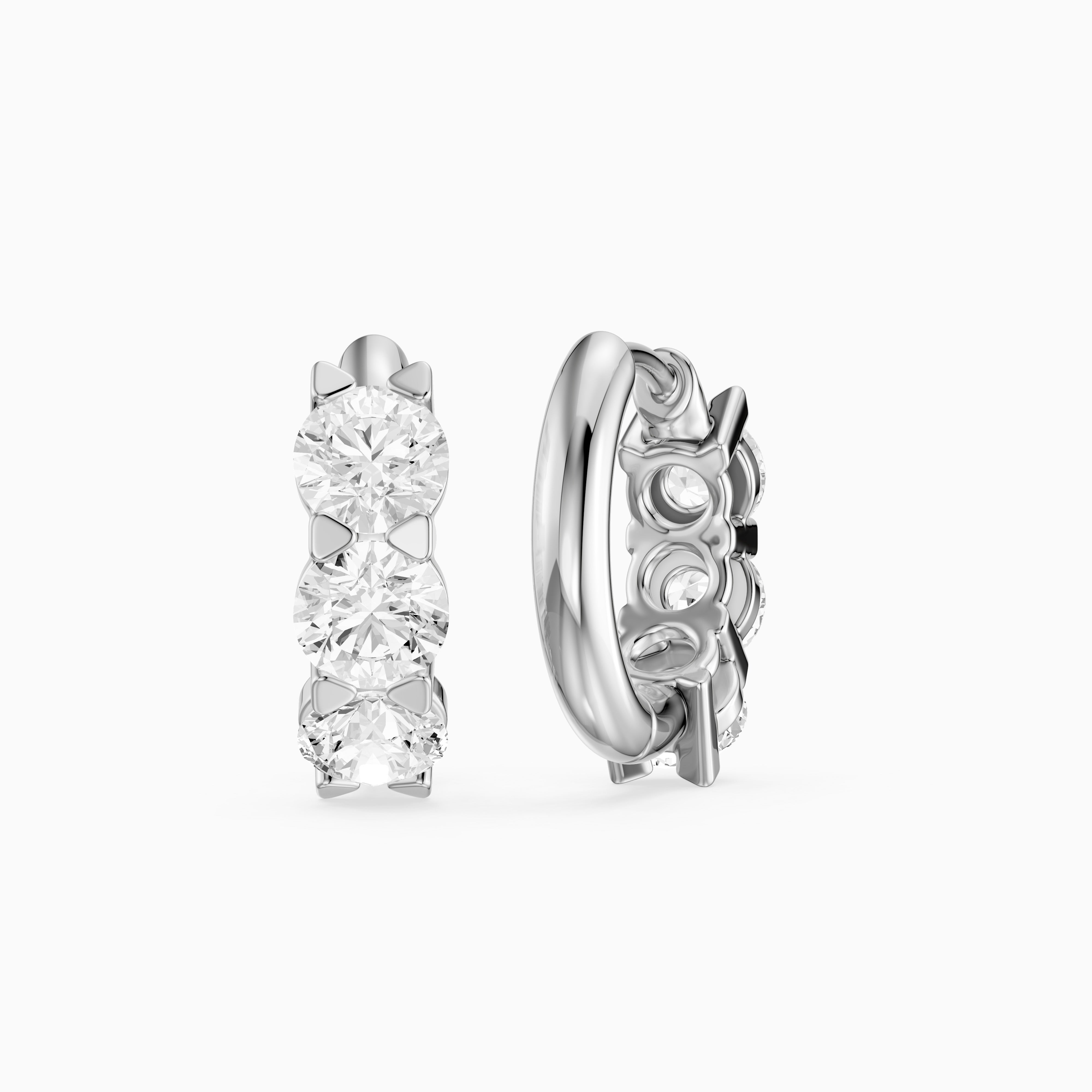 Kari Round Lab Grown Diamond Three Stone Huggie Hoop Earrings