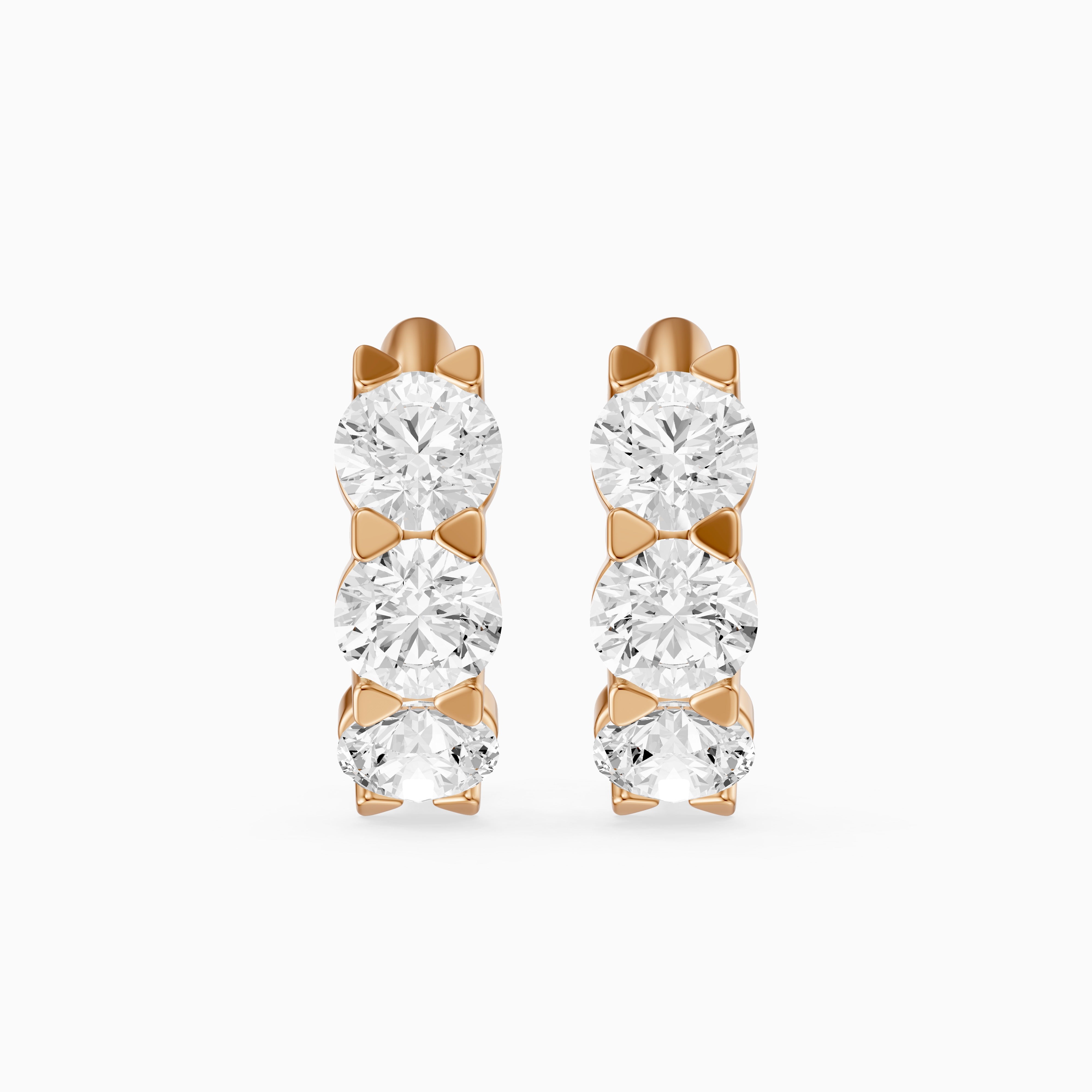 Kari Round Lab Grown Diamond Three Stone Huggie Hoop Earrings