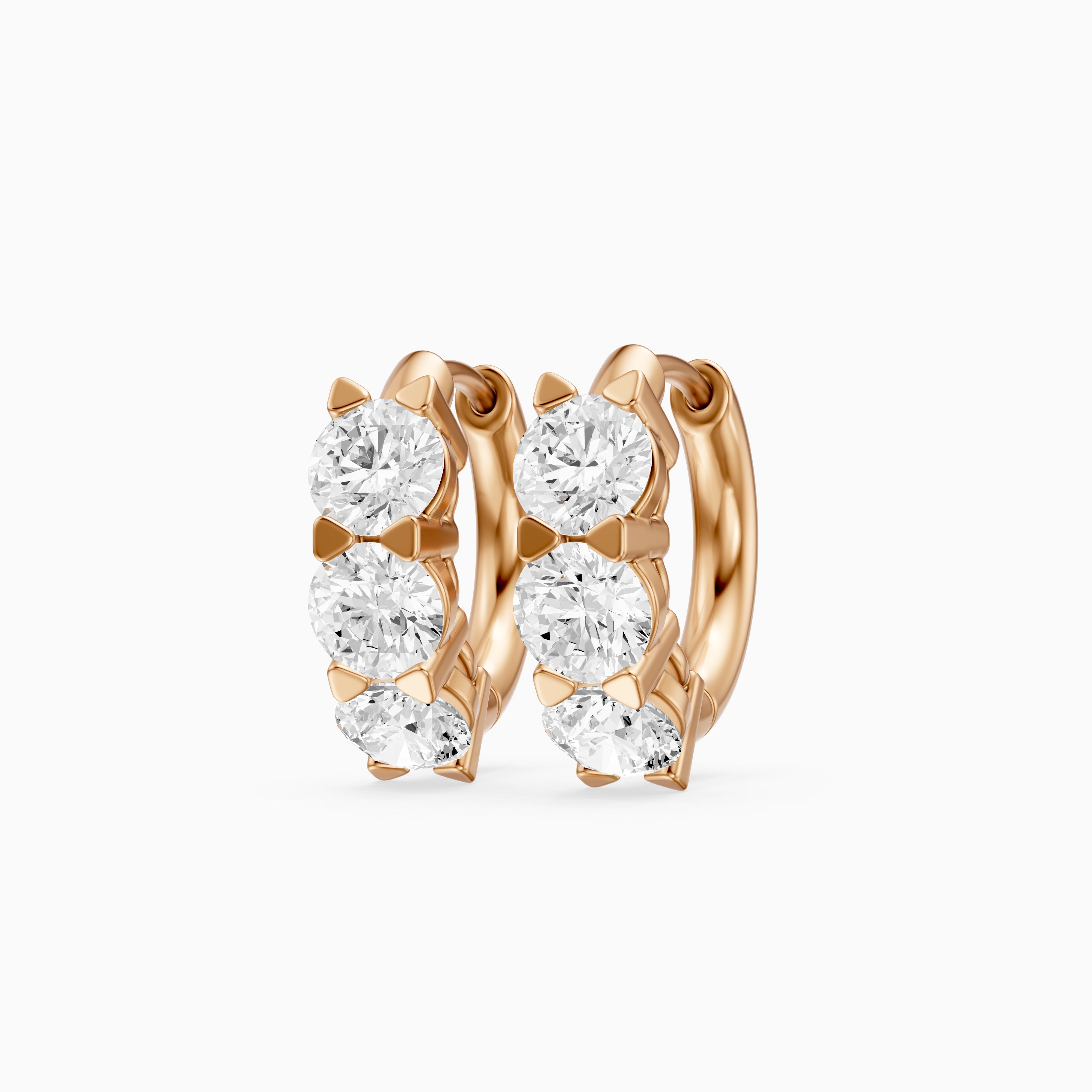Kari Round Lab Grown Diamond Three Stone Huggie Hoop Earrings