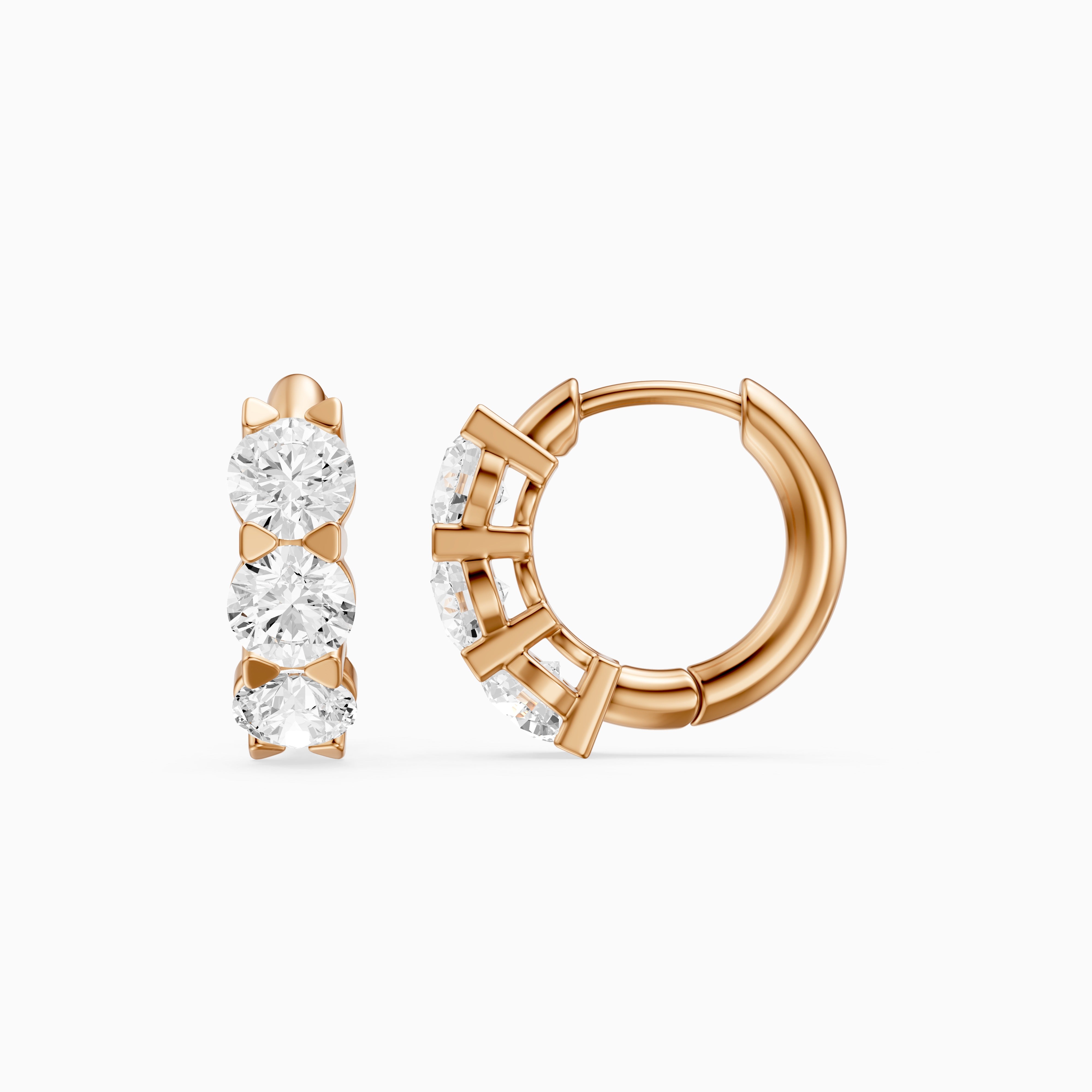 Kari Round Lab Grown Diamond Three Stone Huggie Hoop Earrings