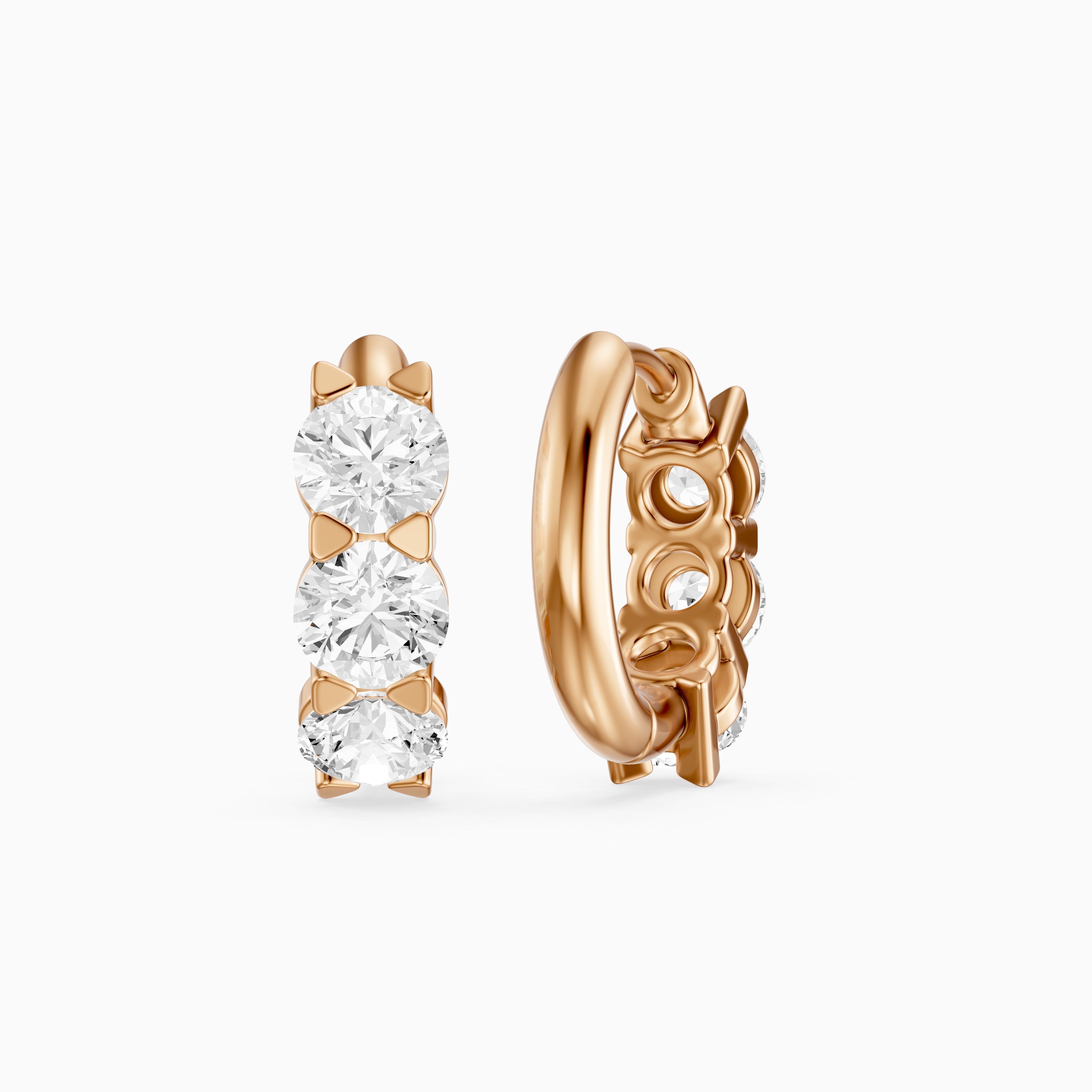 Kari Round Lab Grown Diamond Three Stone Huggie Hoop Earrings