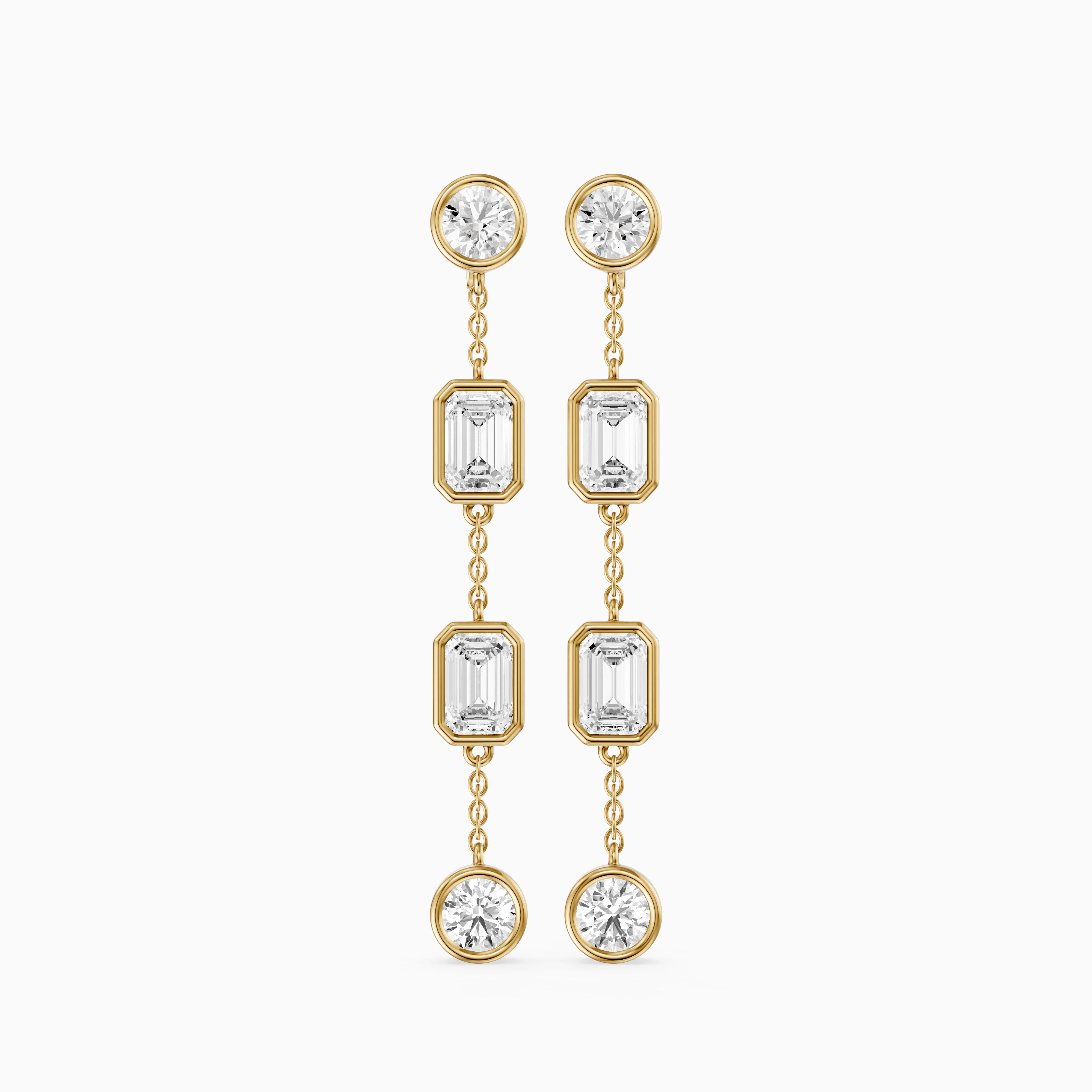 Quincy Bezel Set Emerald Cut and Round Lab Grown Diamond Station Drops Earrings