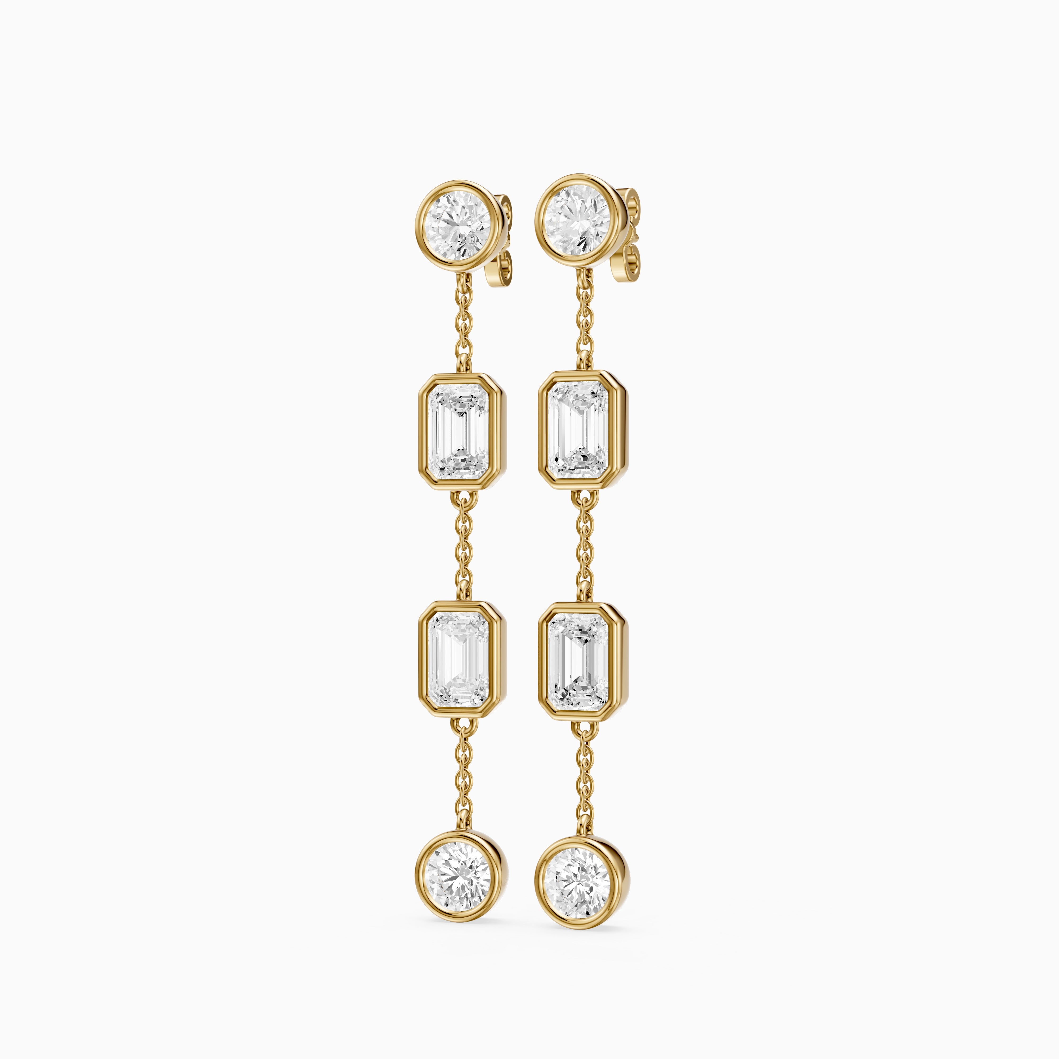 Quincy Bezel Set Emerald Cut and Round Lab Grown Diamond Station Drops Earrings