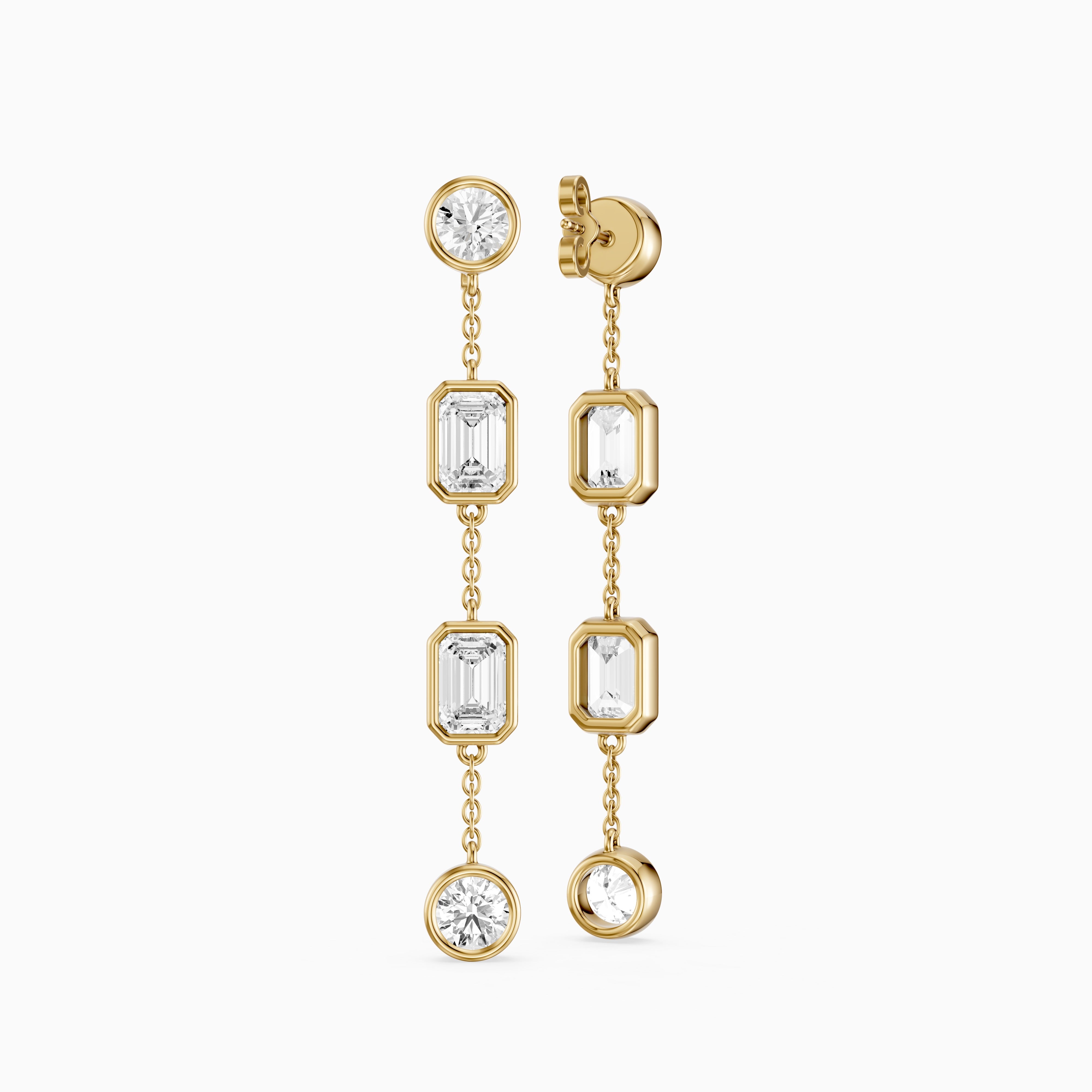 Quincy Bezel Set Emerald Cut and Round Lab Grown Diamond Station Drops Earrings