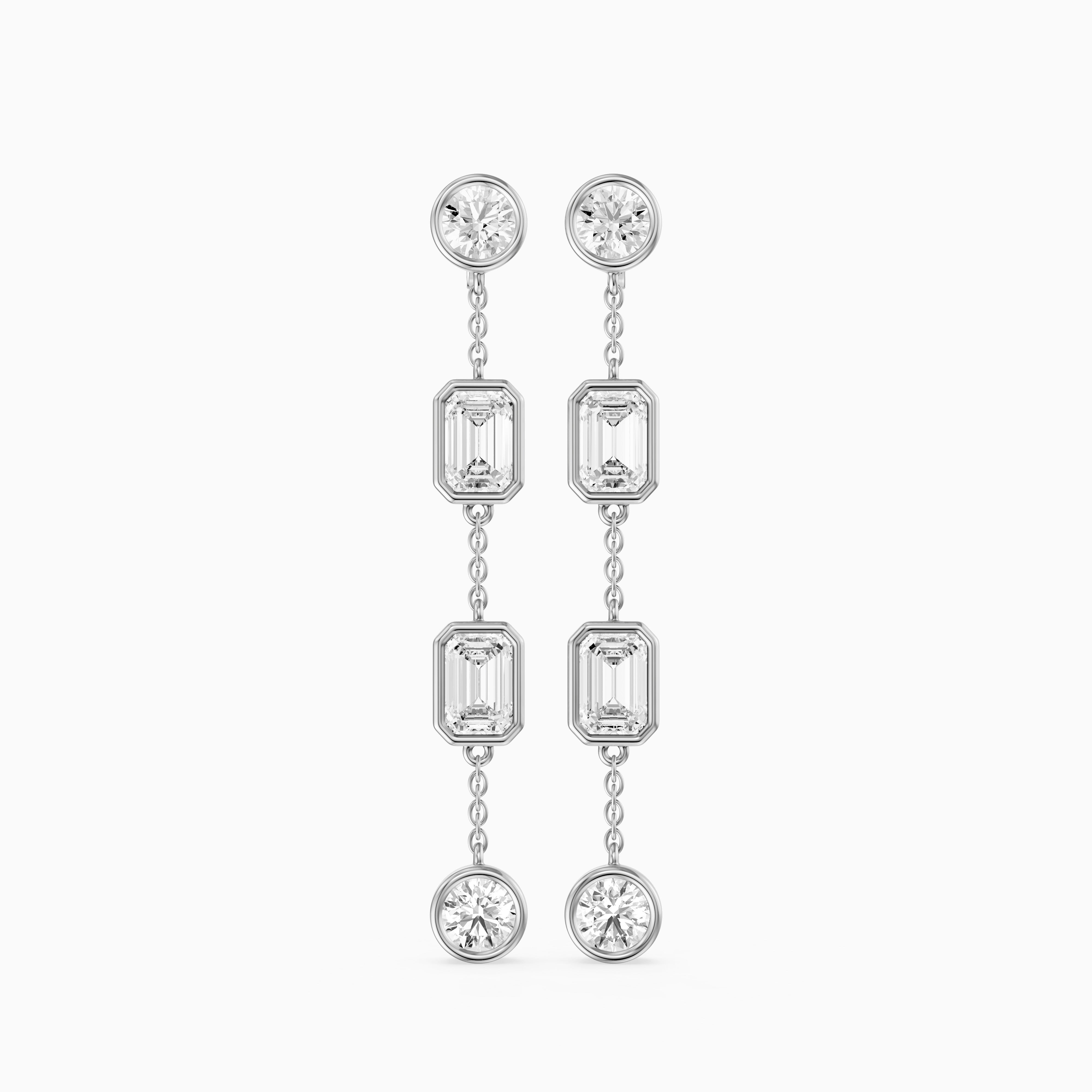 Quincy Bezel Set Emerald Cut and Round Lab Grown Diamond Station Drops Earrings