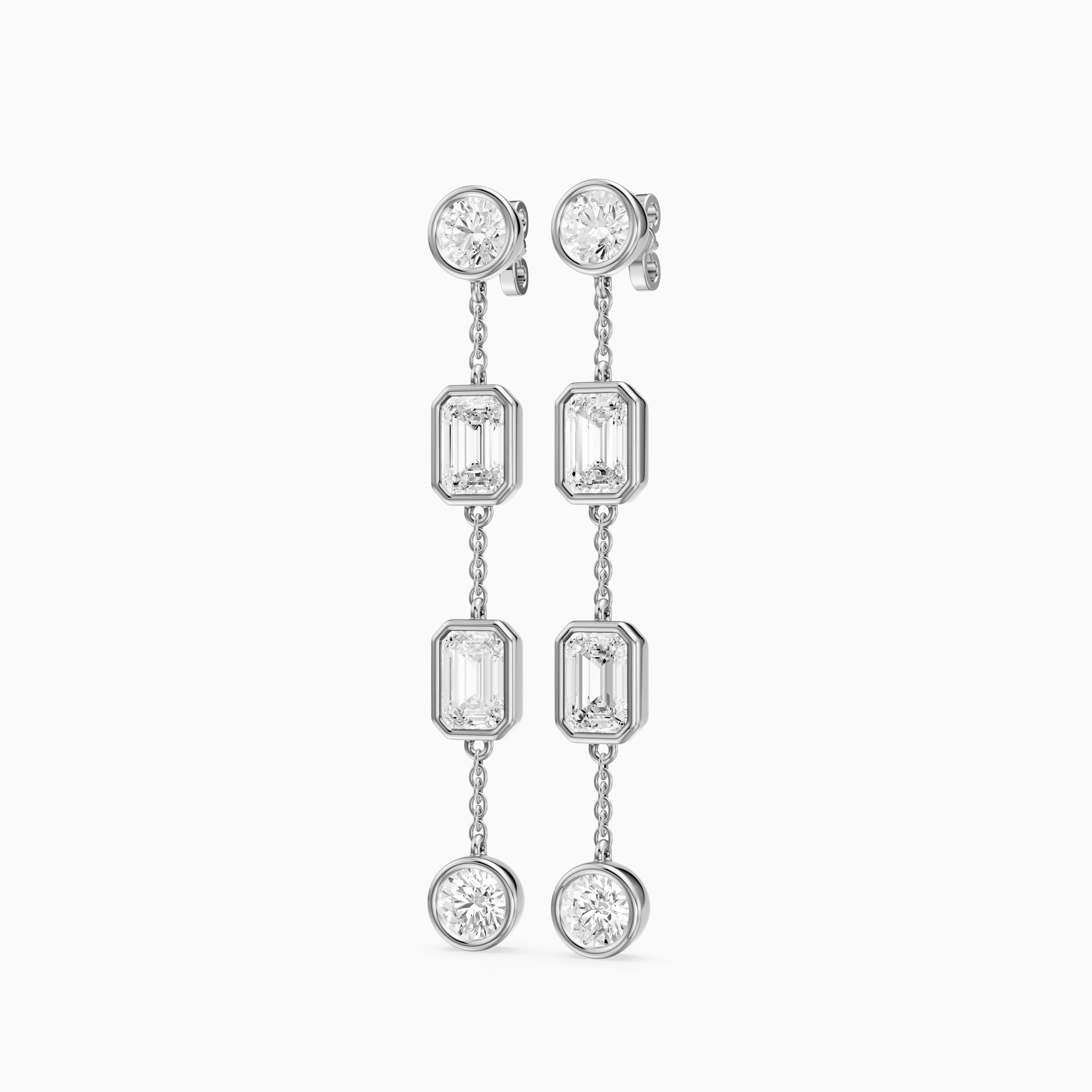 Quincy Bezel Set Emerald Cut and Round Lab Grown Diamond Station Drops Earrings