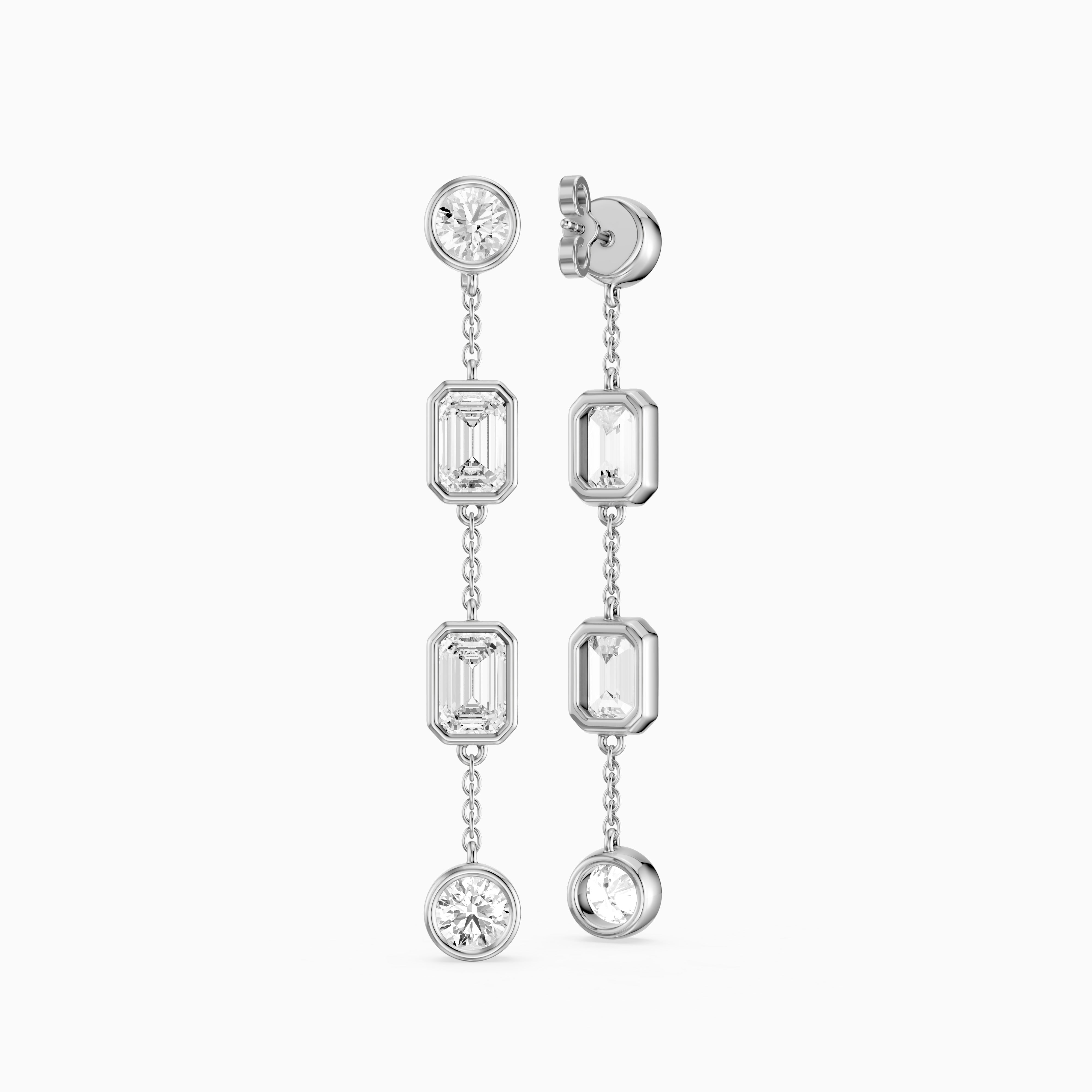 Quincy Bezel Set Emerald Cut and Round Lab Grown Diamond Station Drops Earrings