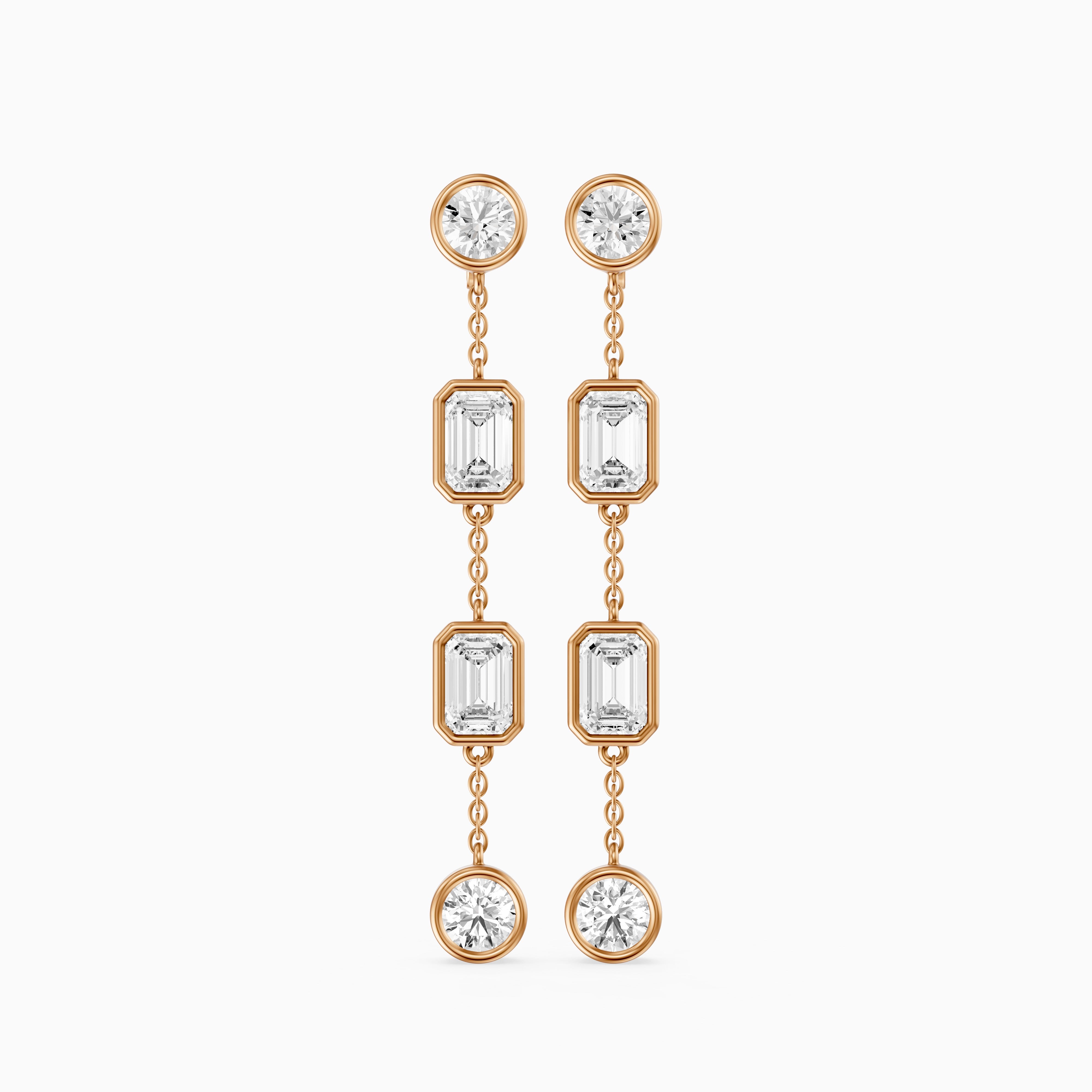 Quincy Bezel Set Emerald Cut and Round Lab Grown Diamond Station Drops Earrings