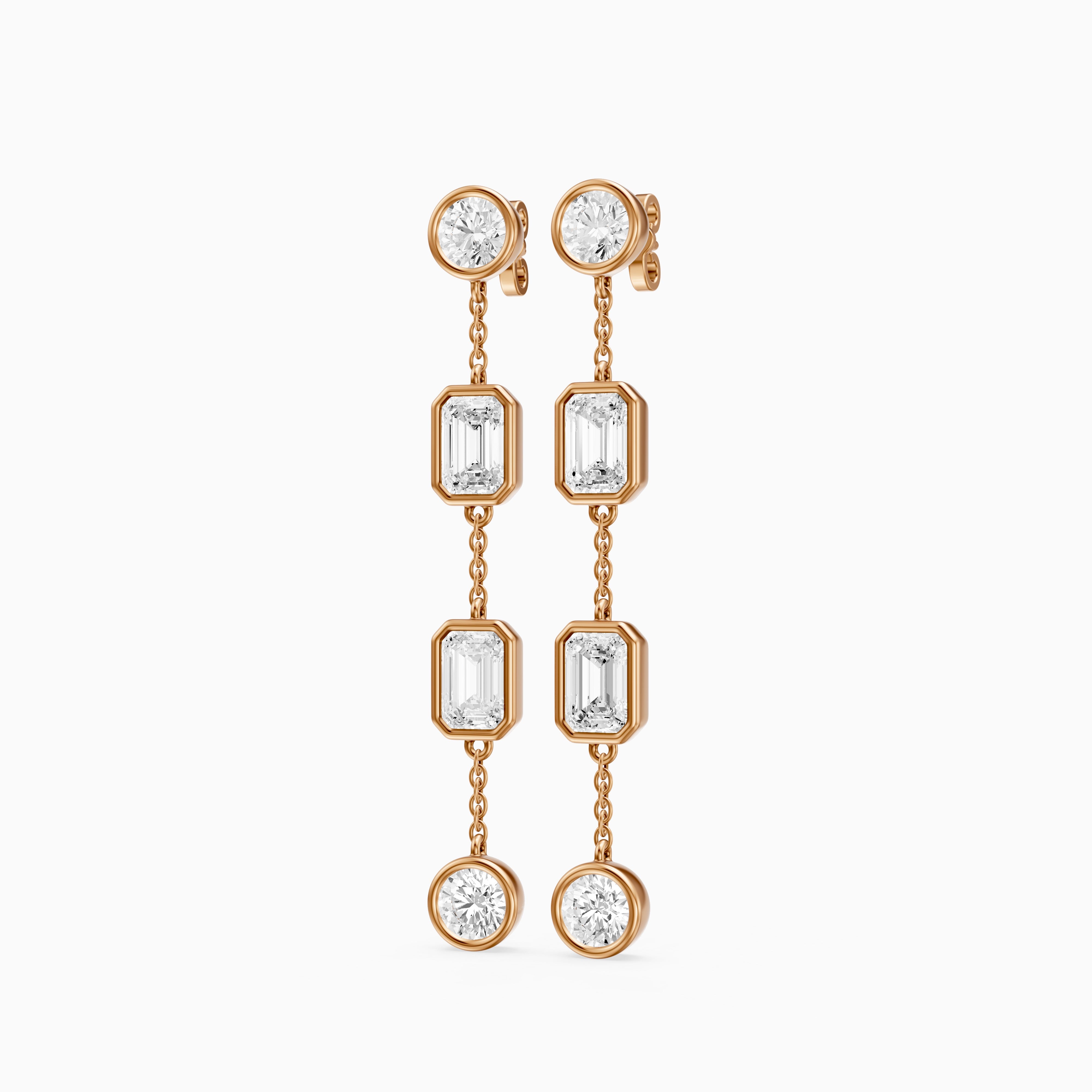 Quincy Bezel Set Emerald Cut and Round Lab Grown Diamond Station Drops Earrings