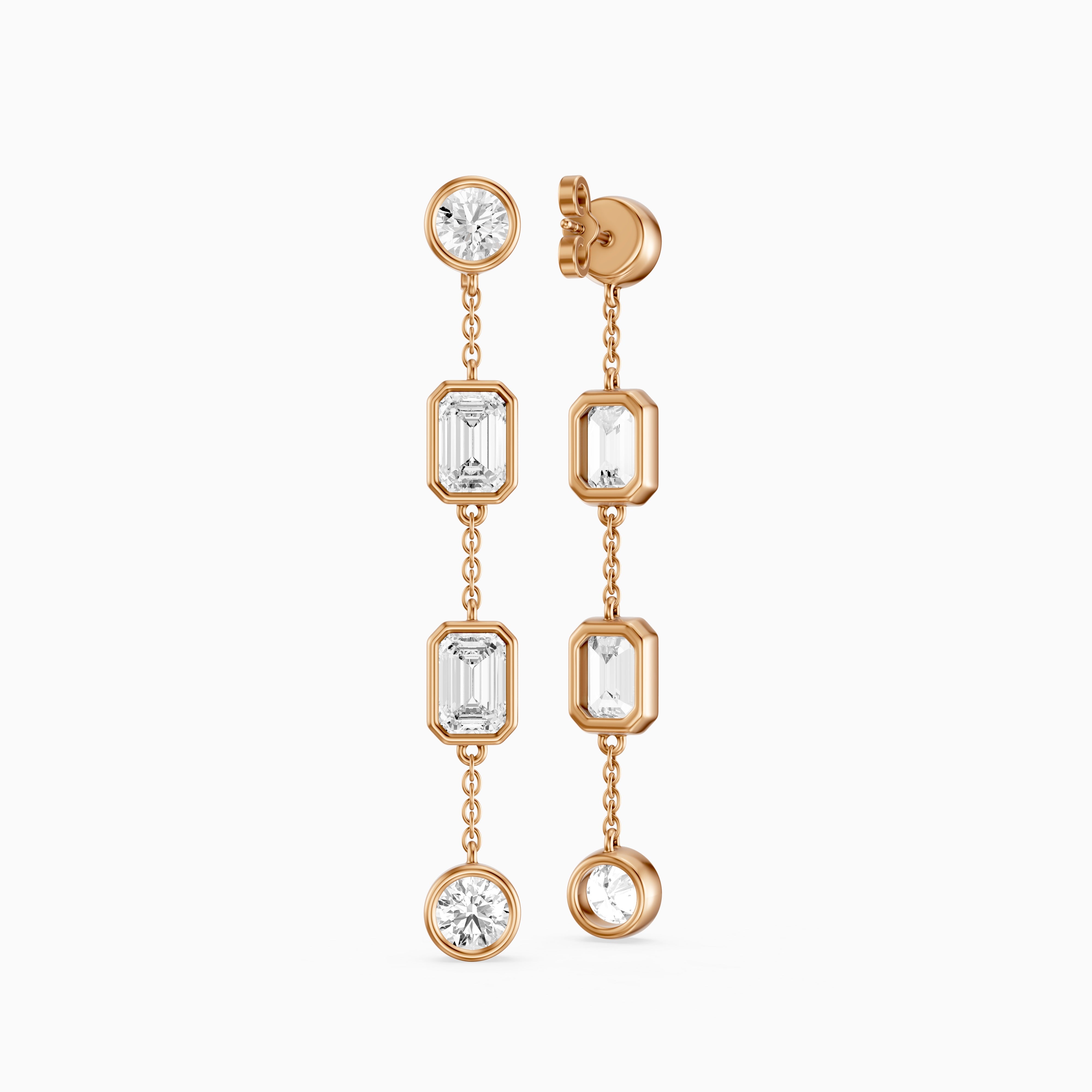 Quincy Bezel Set Emerald Cut and Round Lab Grown Diamond Station Drops Earrings