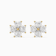 Eponine Heart Cut Lab Grown Diamond Four Petal Flower Stud Earrings