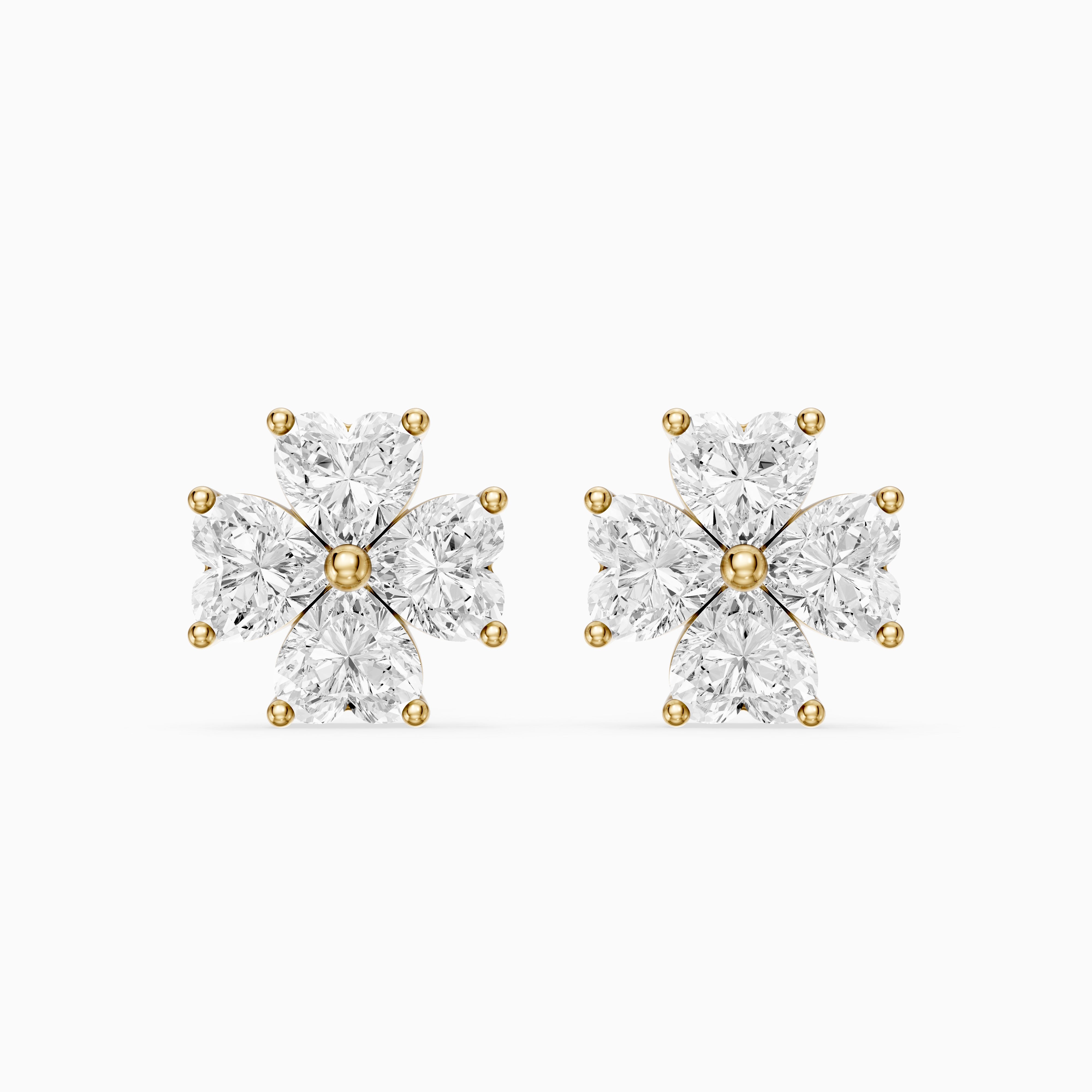 Eponine Heart Cut Lab Grown Diamond Four Petal Flower Stud Earrings