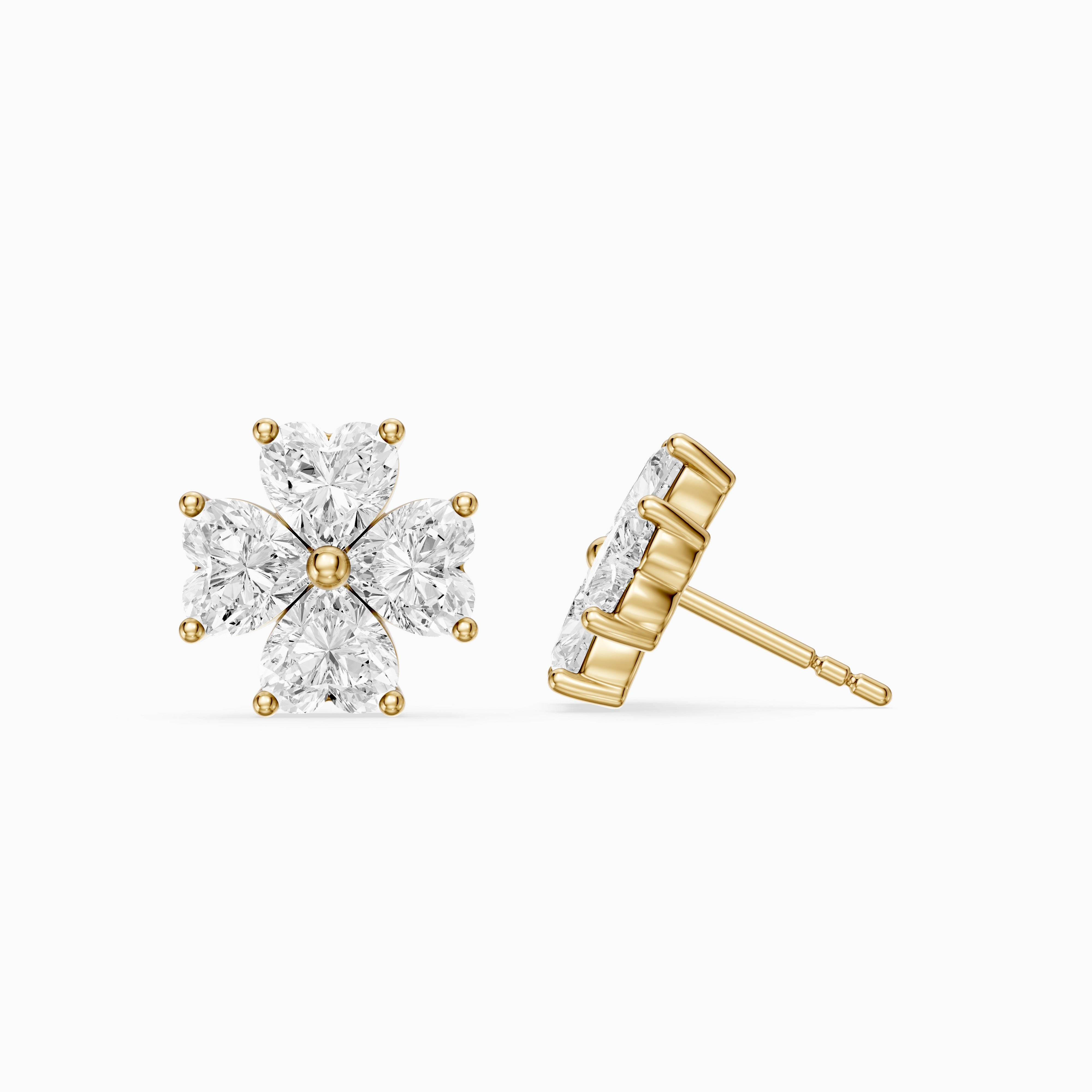 Eponine Heart Cut Lab Grown Diamond Four Petal Flower Stud Earrings