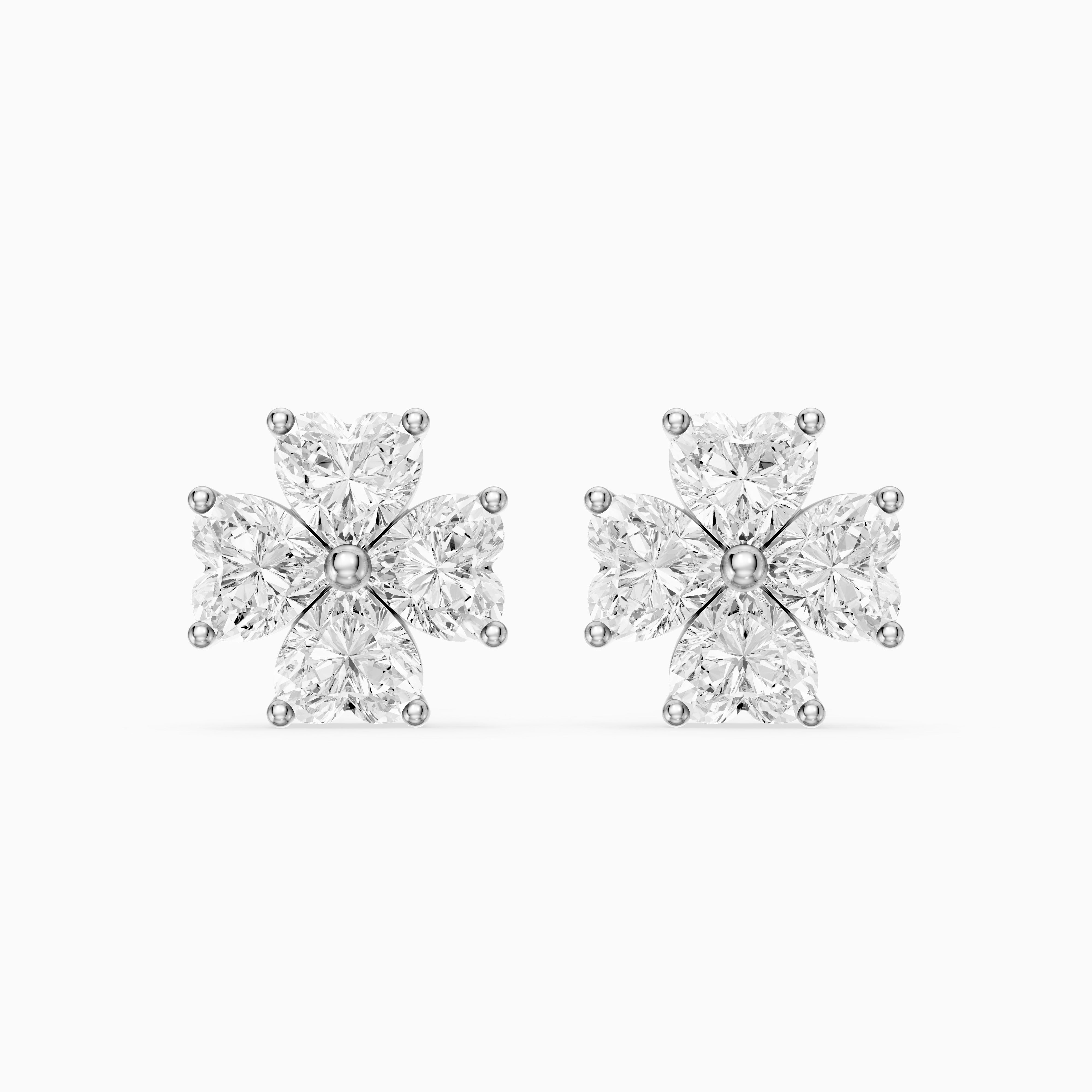 Eponine Heart Cut Lab Grown Diamond Four Petal Flower Stud Earrings