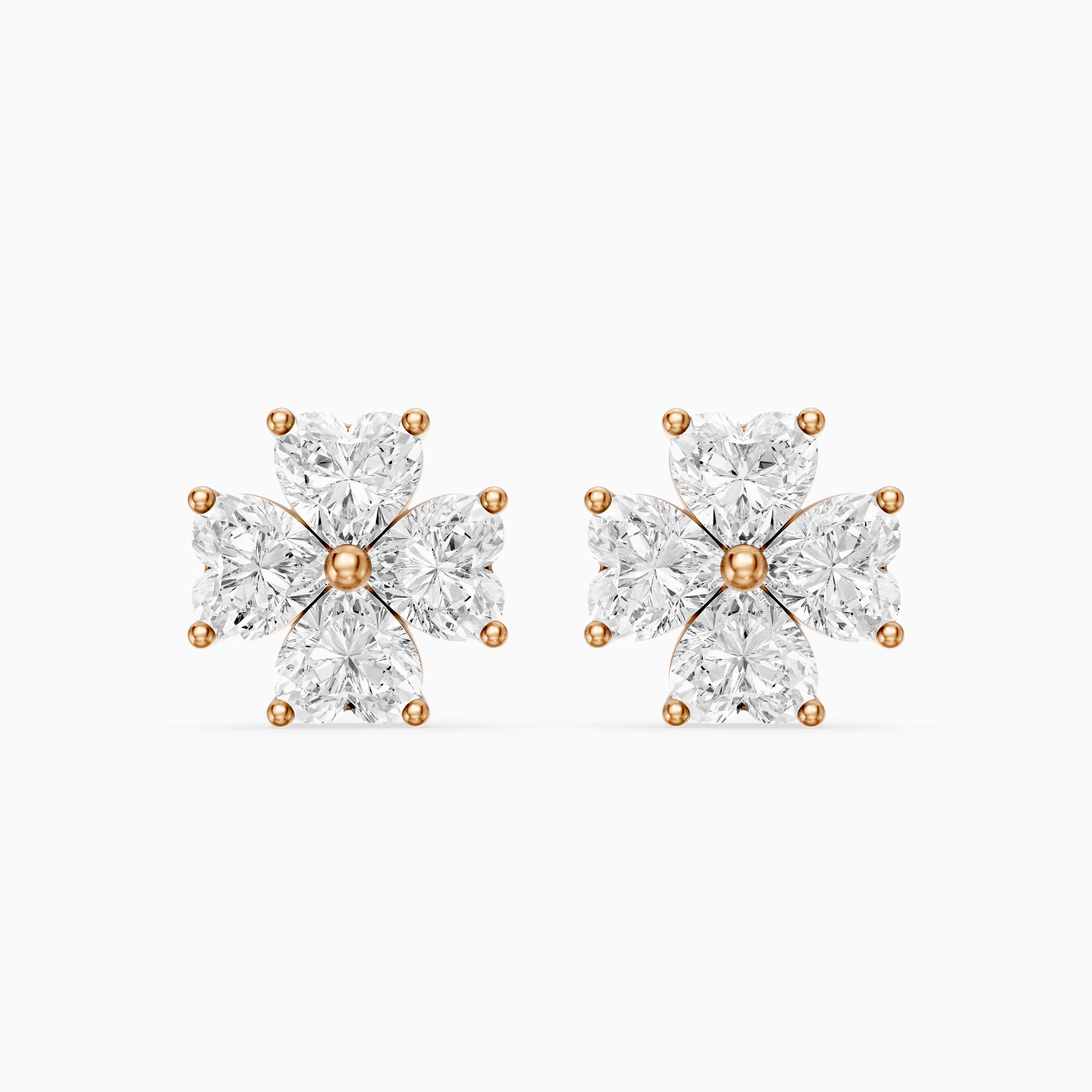 Eponine Heart Cut Lab Grown Diamond Four Petal Flower Stud Earrings